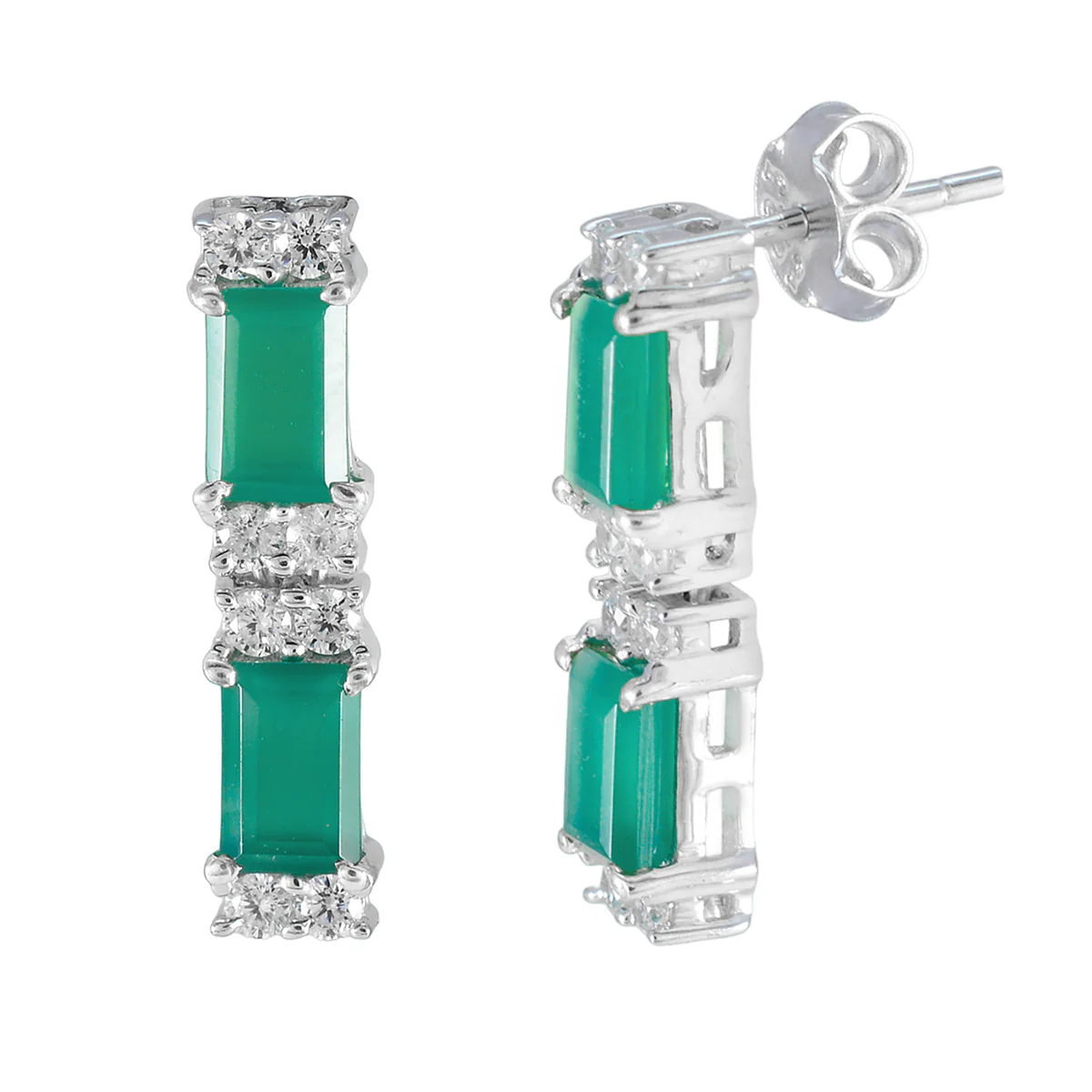 Green Onyx German Paula multiple Stud Green Sterling Silver Earring - Image 2