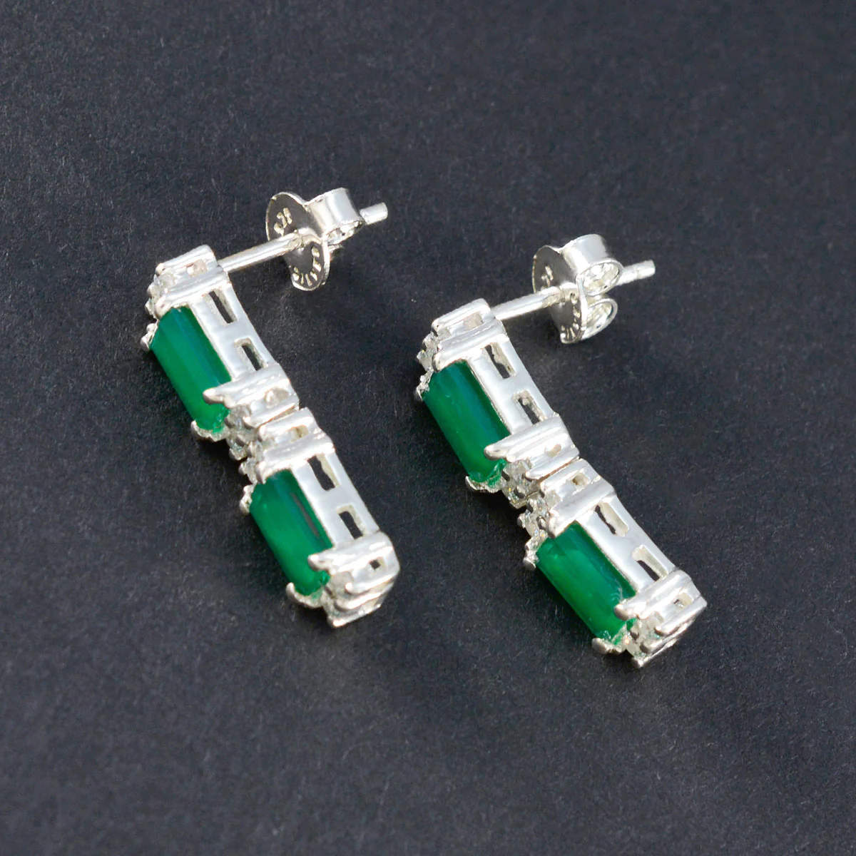Green Onyx German Paula multiple Stud Green Sterling Silver Earring - Image 3