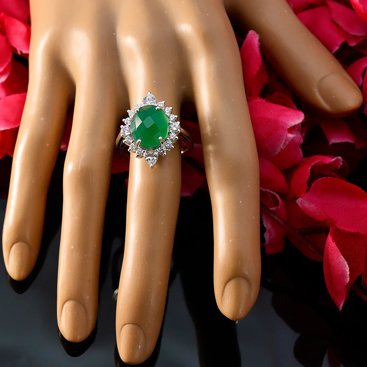 Green Onyx Halo African 925 Sterling Silver Green Gemstone Eye-catching Abstract Ring Jewelry - Image 5