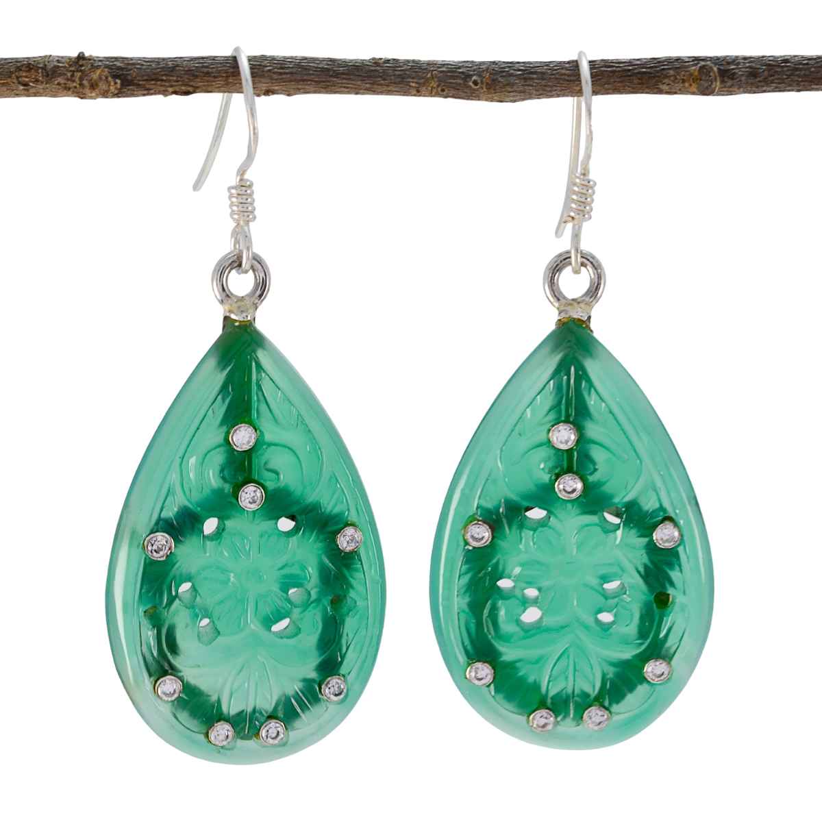 Green Onyx Indian Araya multiple Dangle Green 925 Sterling Silver Earring