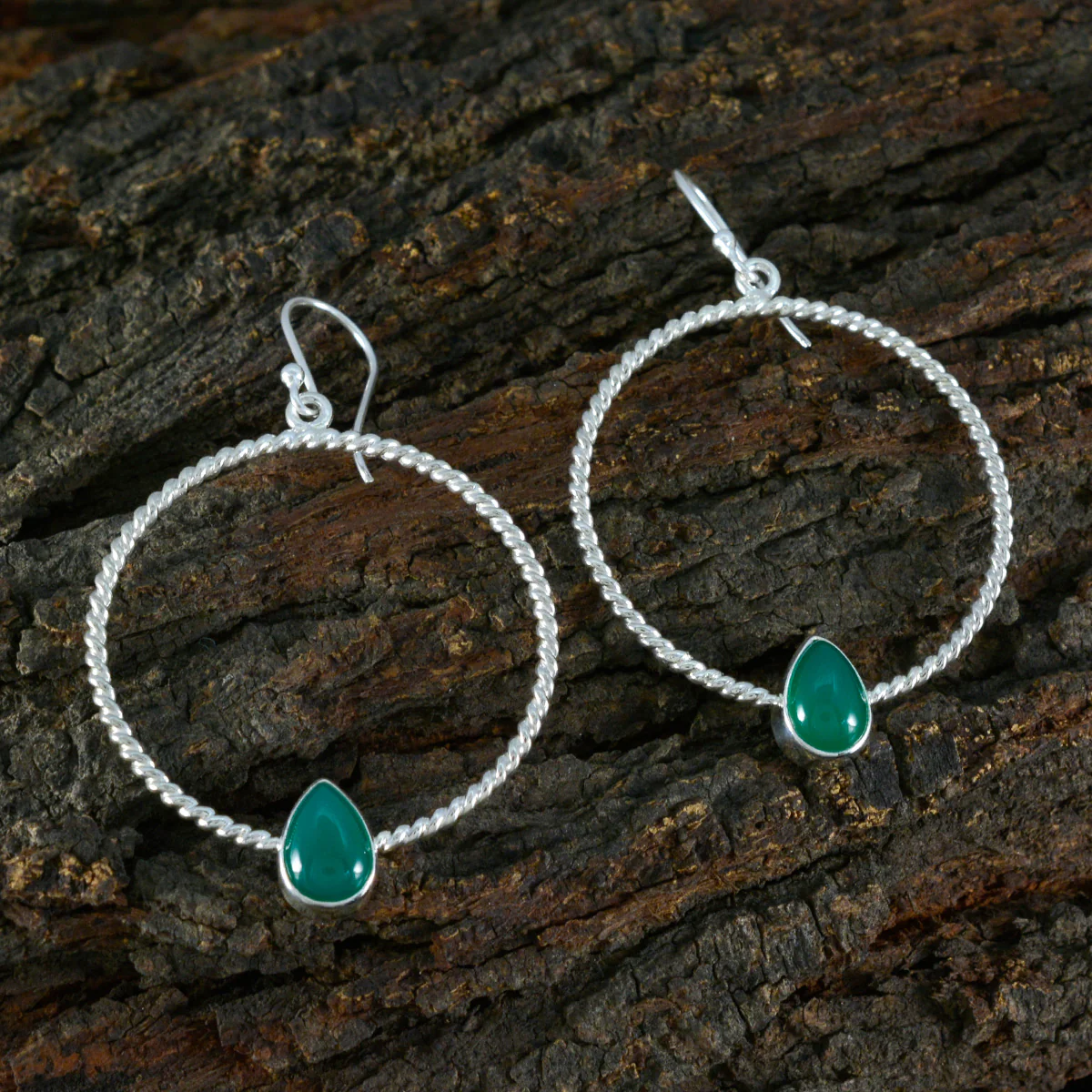 Green Onyx Italian Florencia Solitaire Dangle Green 92.5 Silver Earring - Image 3