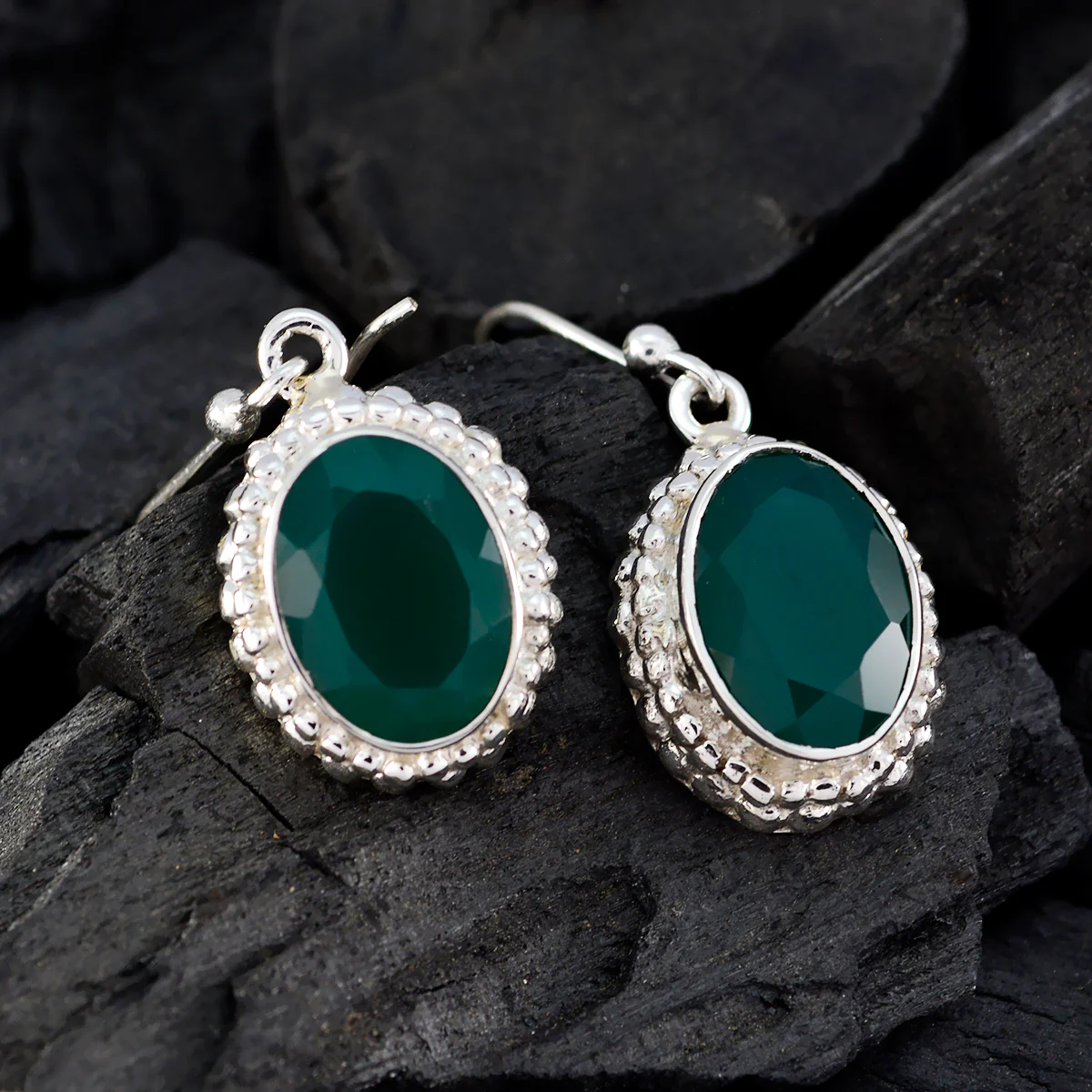 Green Onyx Korean Kennedy multiple Dangle Green Sterling Silver Earring - Image 2