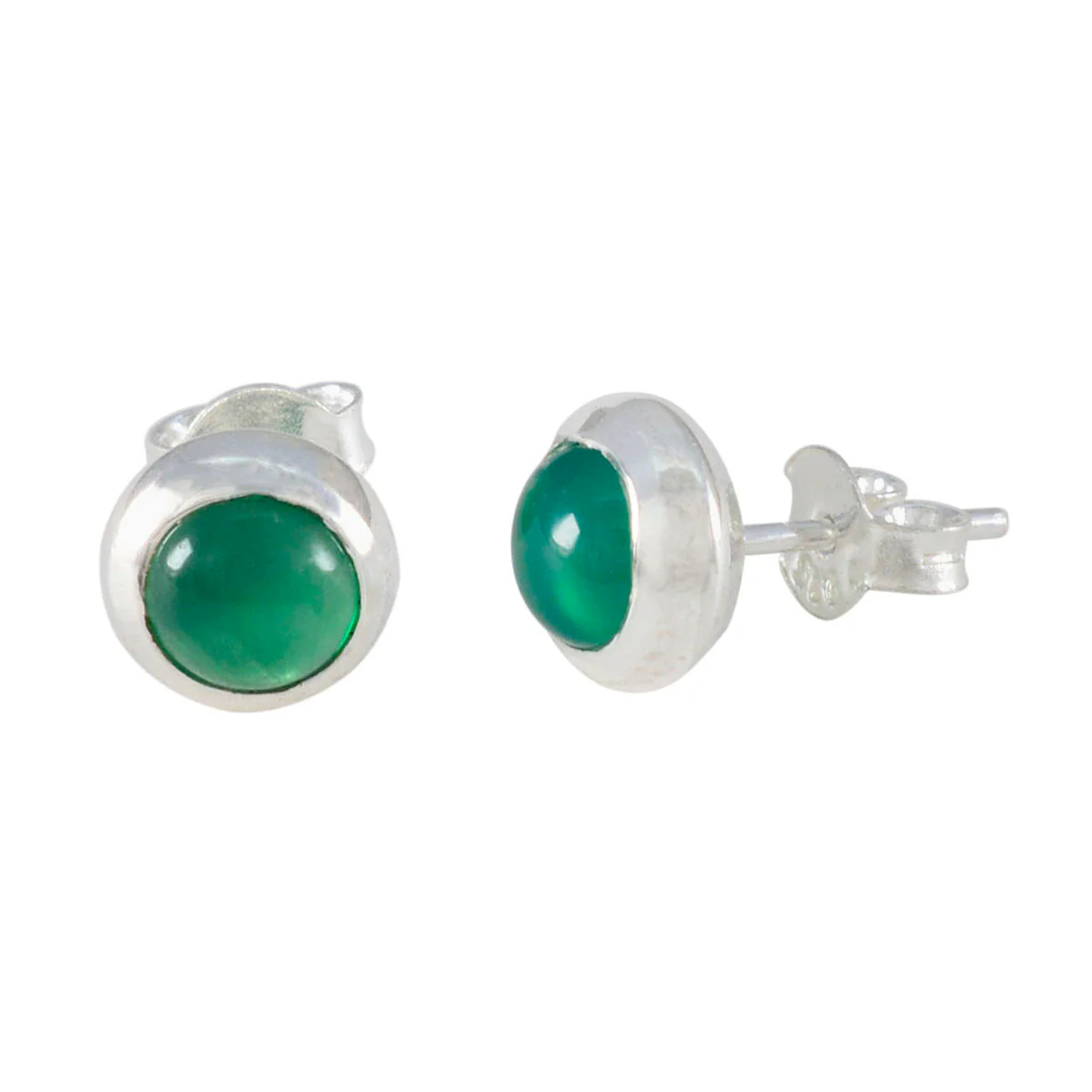 Green Onyx Mexican Clara Solitaire Stud Green 925 Silver Earring - Image 2