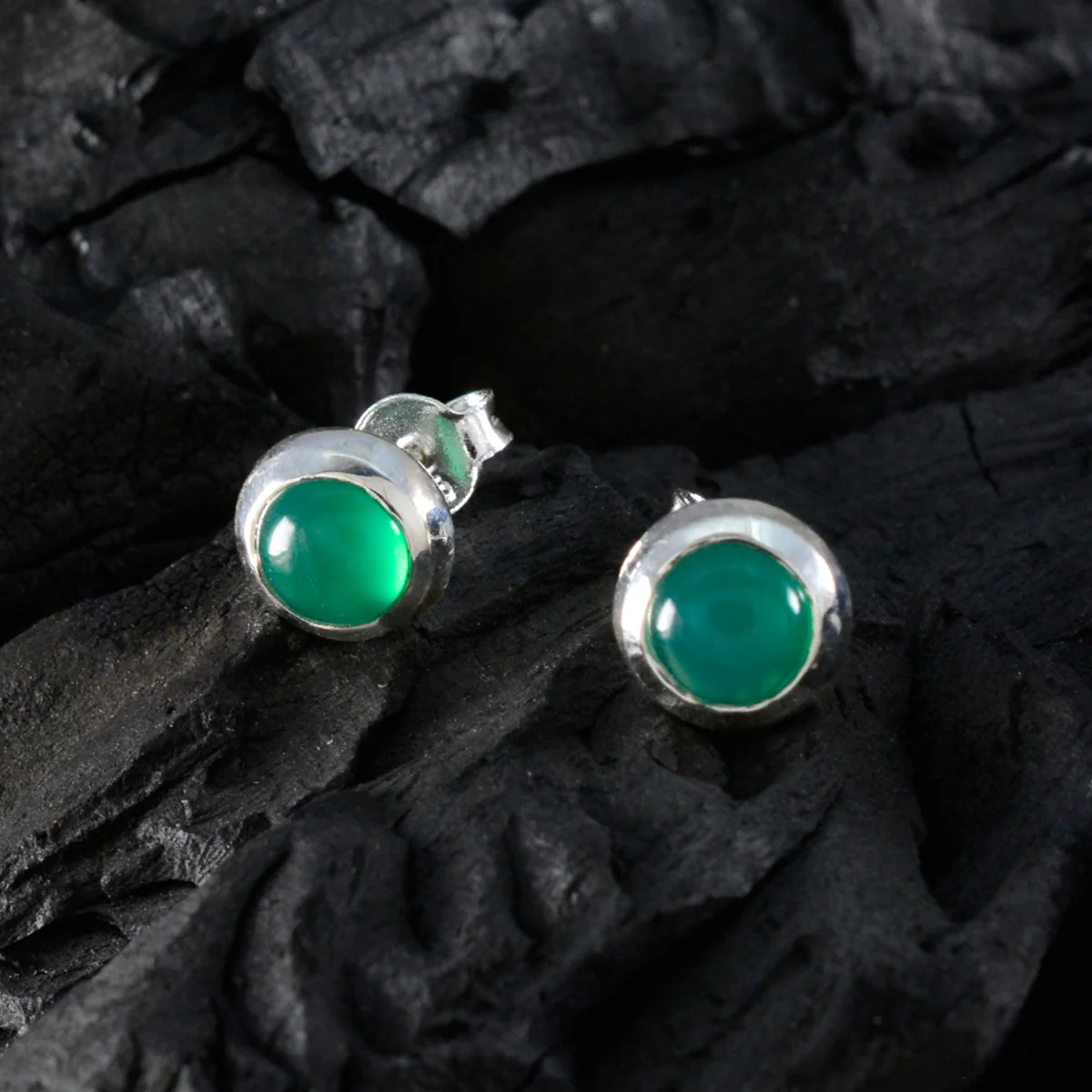 Green Onyx Mexican Clara Solitaire Stud Green 925 Silver Earring - Image 4