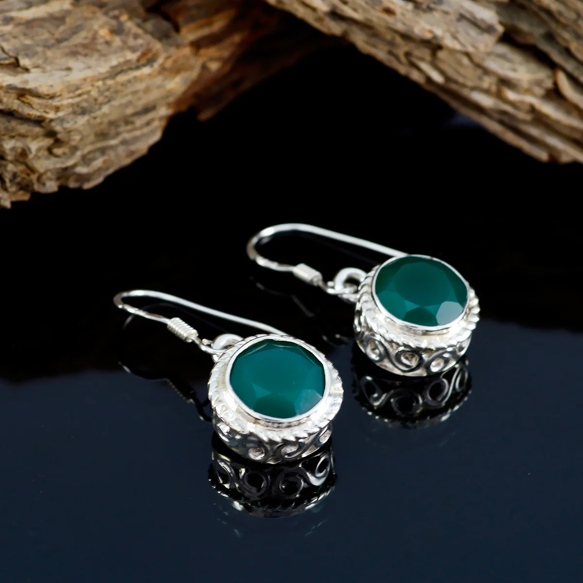 Green Onyx Moroccan Mia multiple Dangle Green 92.5 Silver Earring - Image 3