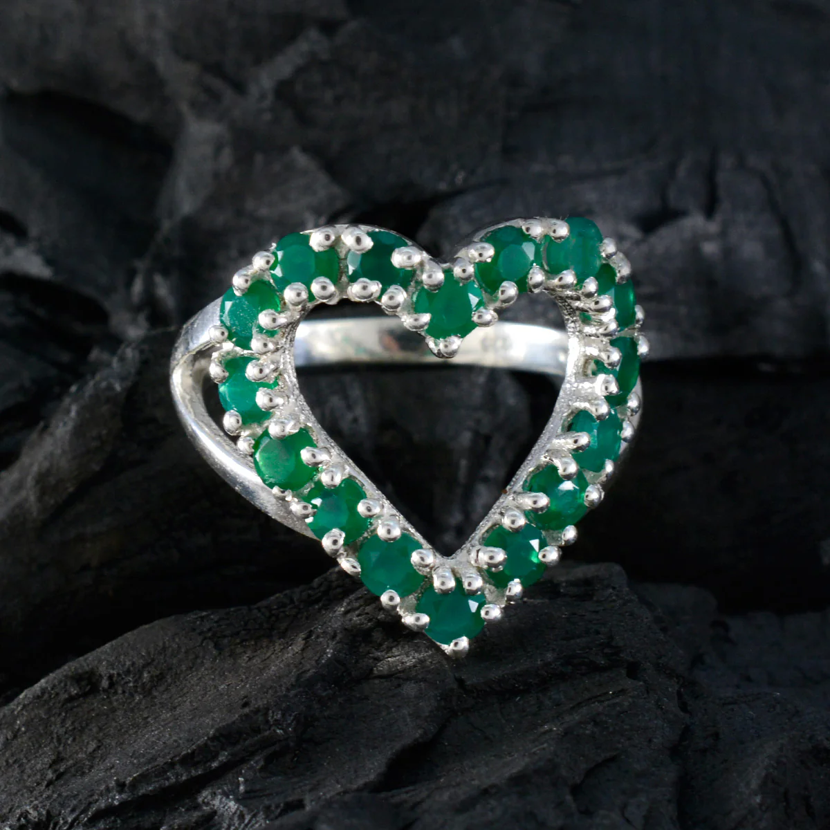 Green Onyx multiple French Silver Green Gemstone Slim Fairytale Ring Jewelry - Image 4
