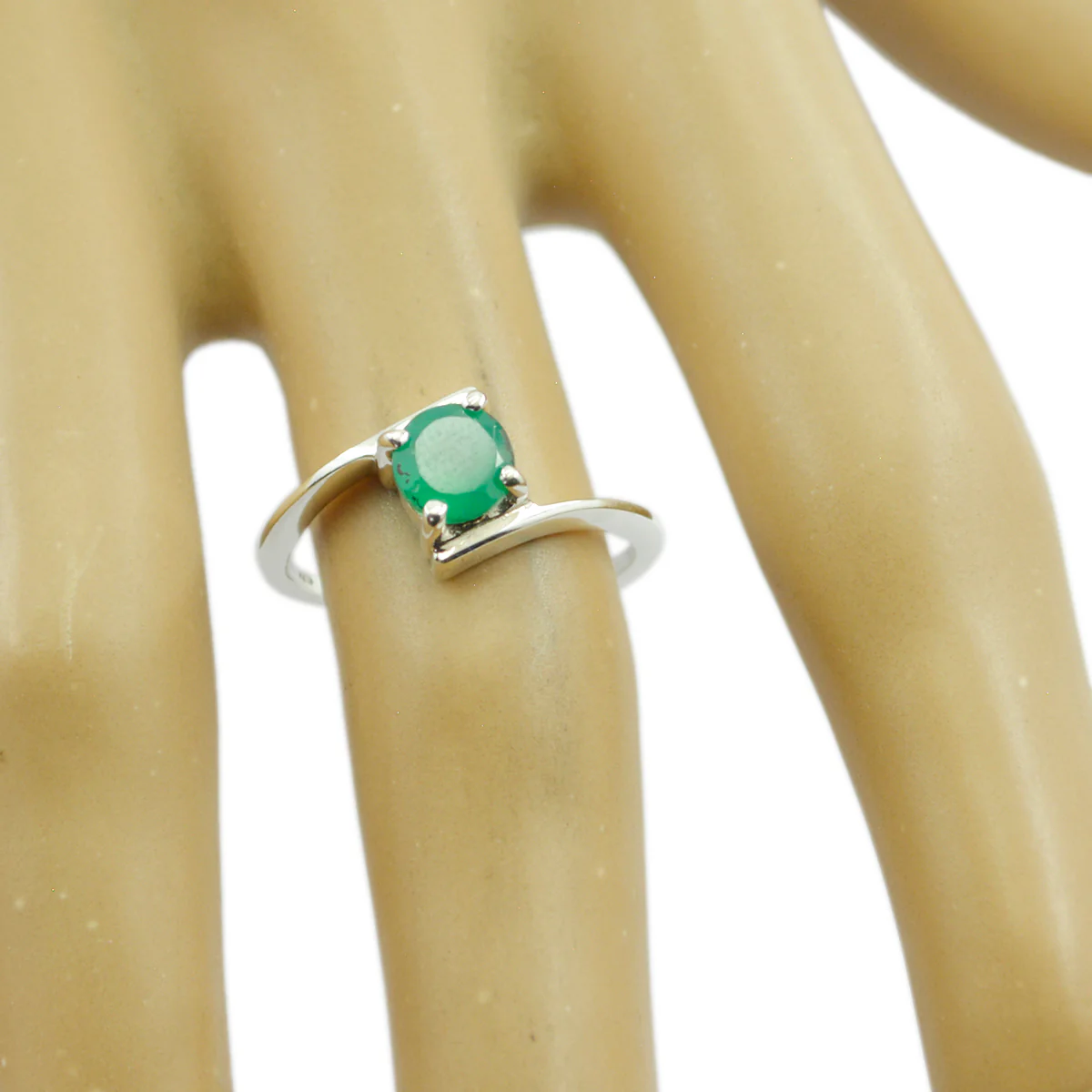 Green Onyx Solitaire American 925 Silver Green Gems Dainty Luxurious Ring Jewellery - Image 2