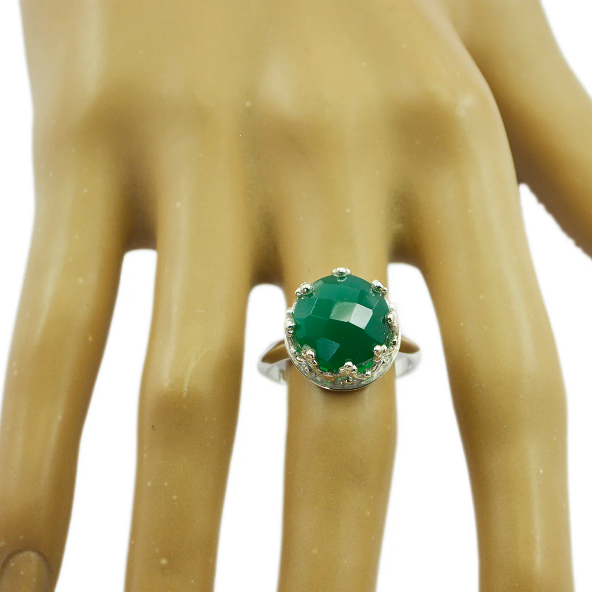 Green Onyx Solitaire Egyptian 92.5 Silver Green Gemstones Classic Art Deco Ring Jewelry - Image 2