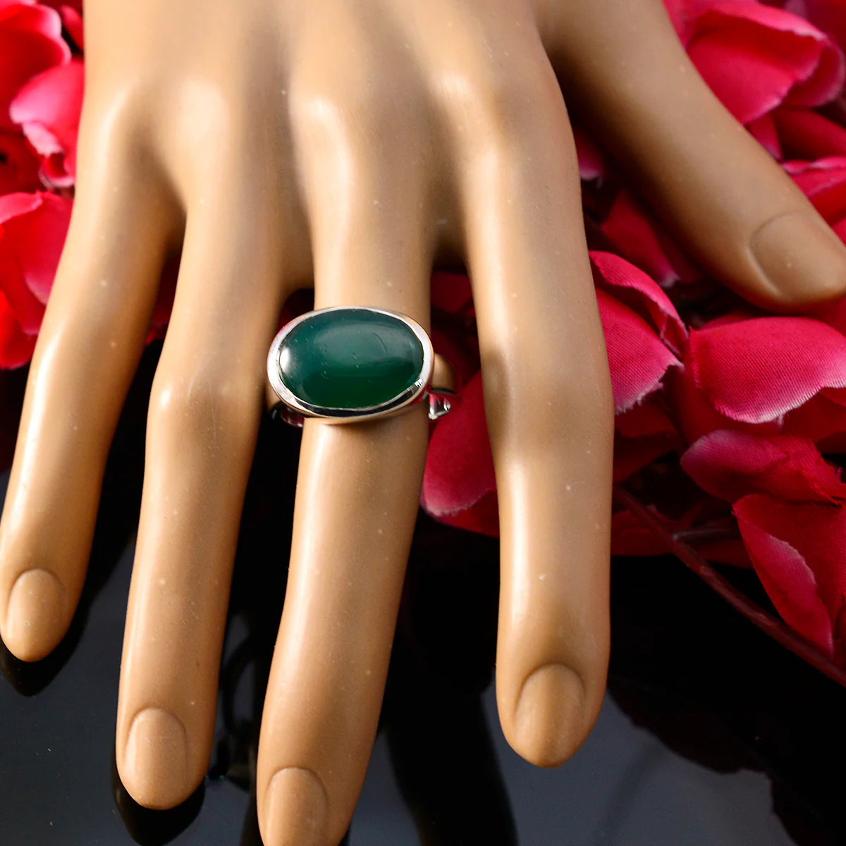 Green Onyx Solitaire Egyptian 92.5 Silver Green Gemstones Essential Abstract Ring Jewelry - Image 5
