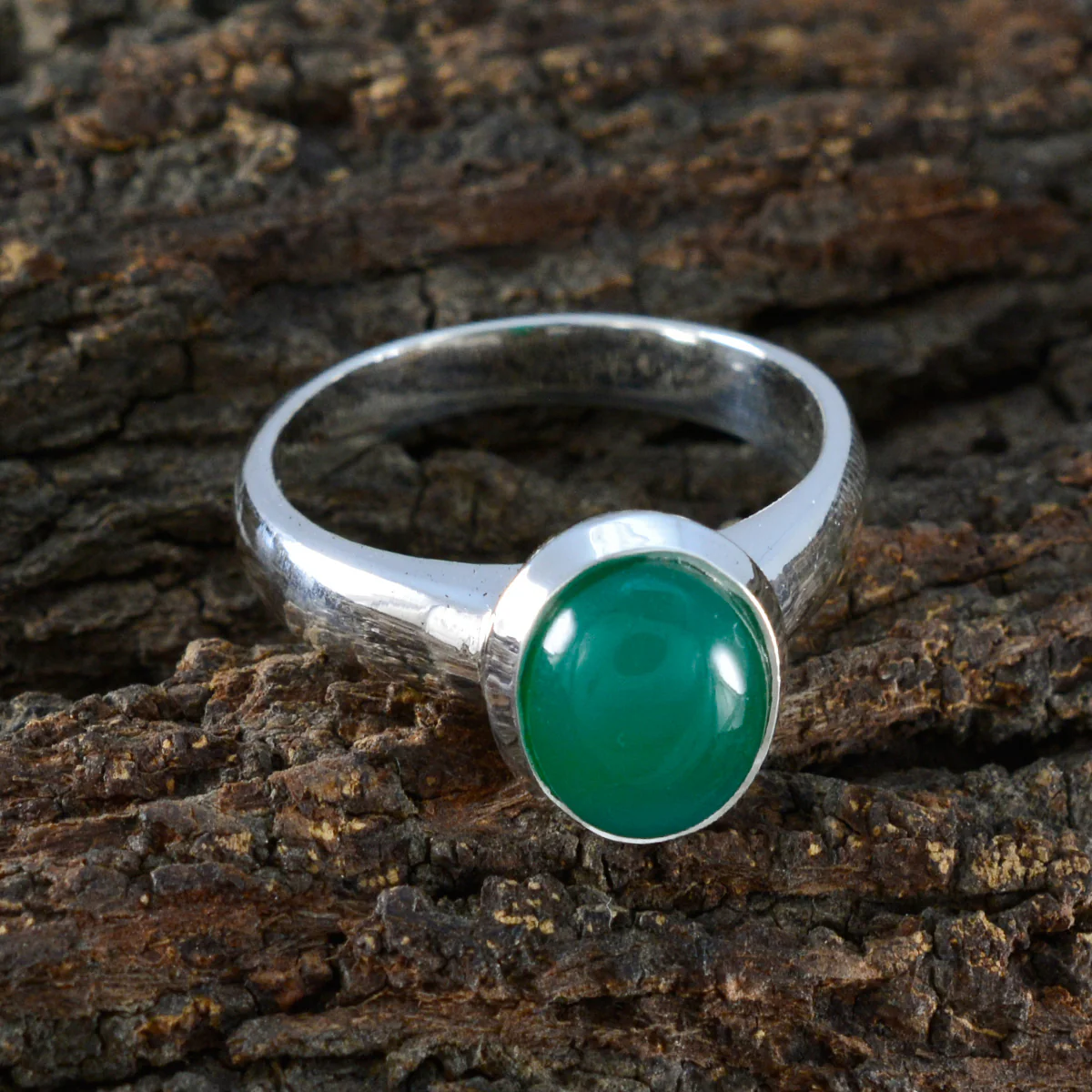 Green Onyx Solitaire Egyptian Silver Green Gemstone Classic Glamorous Ring Jewellery - Image 3