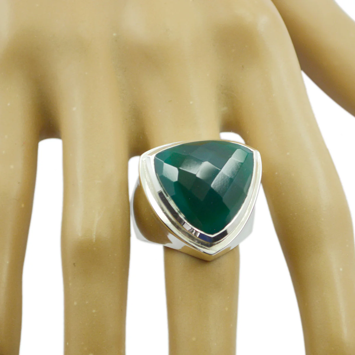 Green Onyx Solitaire Egyptian Sterling Silver Green Gemstone Chunky Cocktail Ring Jewellery - Image 2