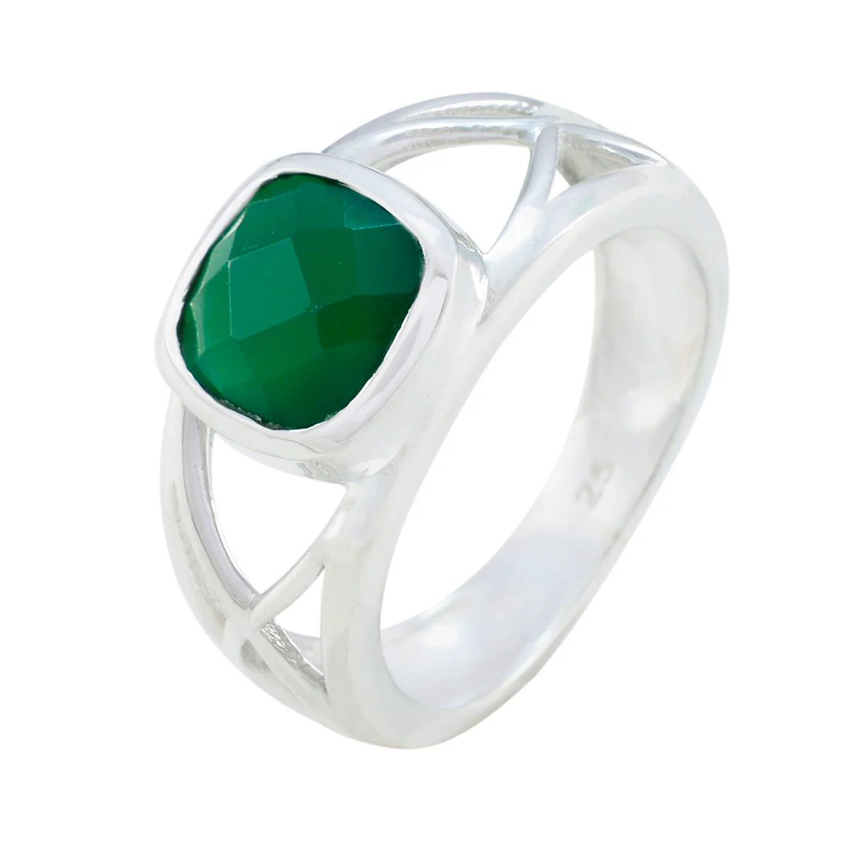 Green Onyx Solitaire French Sterling Silver Green Gemstone Tiny Artisan Ring Jewellery - Image 2