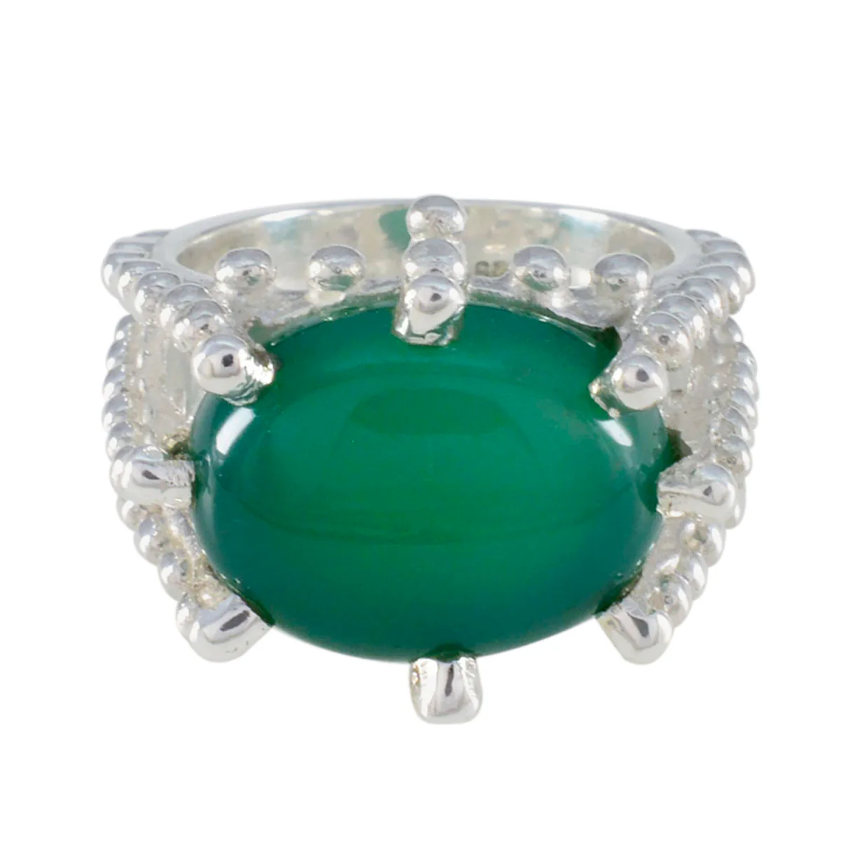 Green Onyx Solitaire German Sterling Silver Green Gemstone Statement Signet Ring Jewelry