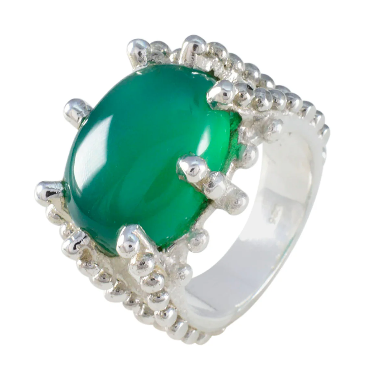 Green Onyx Solitaire German Sterling Silver Green Gemstone Statement Signet Ring Jewelry - Image 2