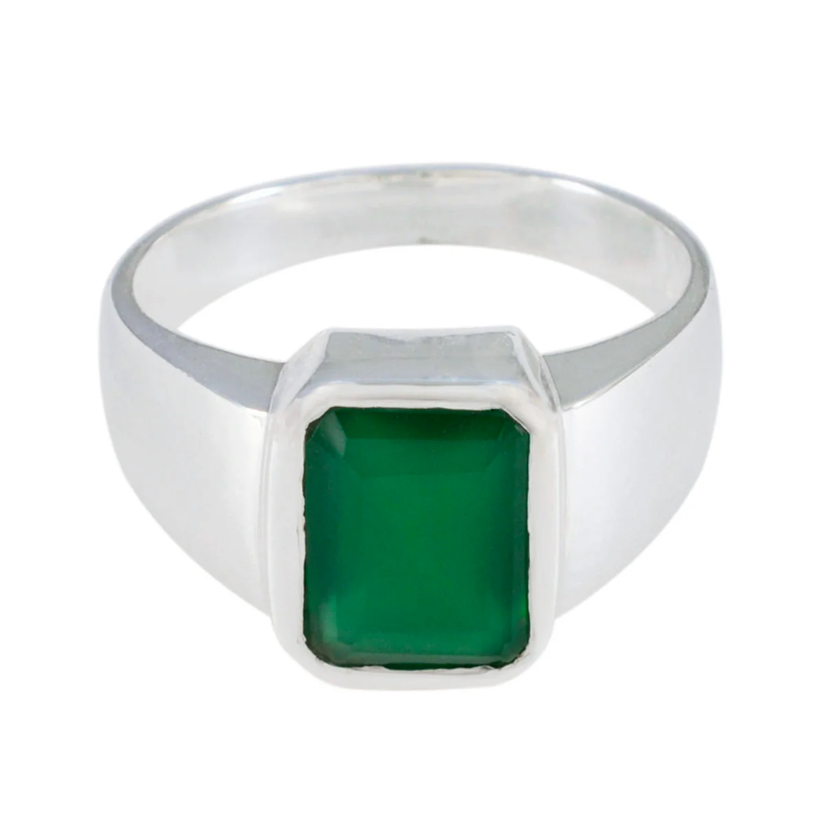 Green Onyx Solitaire Indian 925 Sterling Silver Green Gemstones Eye-catching Trendy Ring Jewellery