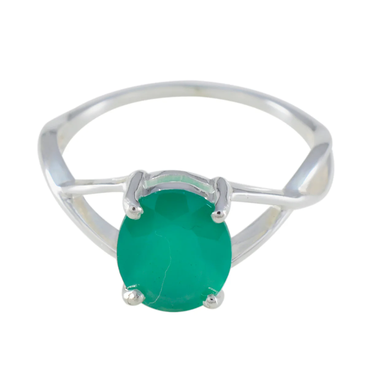 Green Onyx Solitaire Korean Silver Green Gemstone Delicate Graceful Ring Jewelry - Image 3