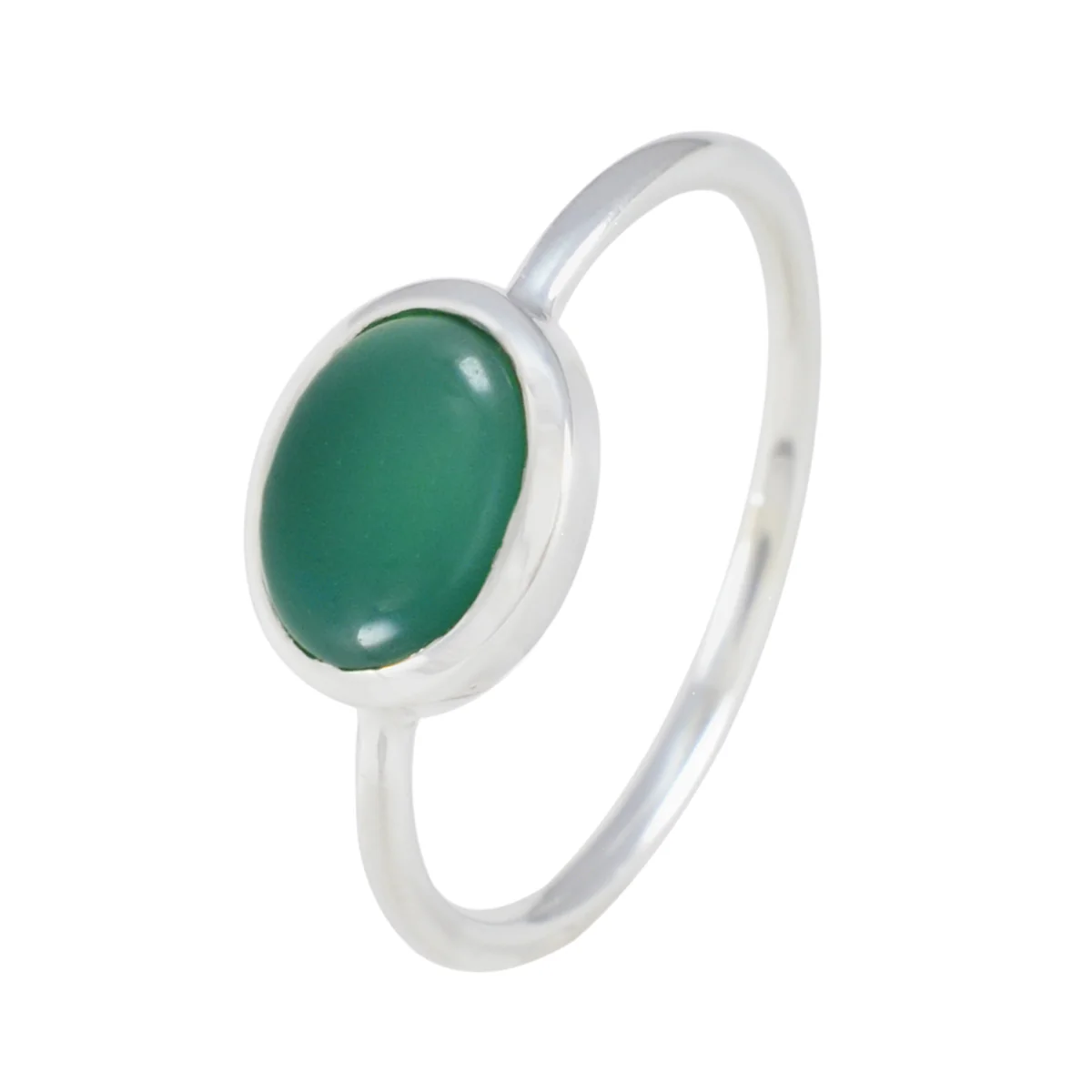 Green Onyx Solitaire Korean Silver Green Gemstones Elegant Graceful Ring Jewelry - Image 2