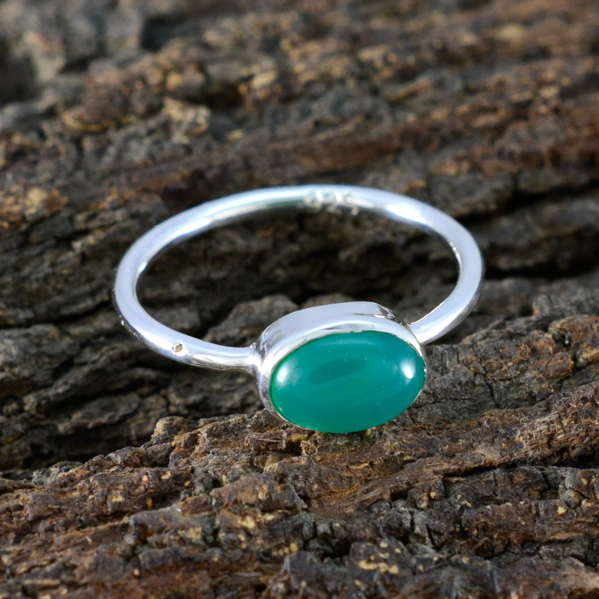 Green Onyx Solitaire Korean Silver Green Gemstones Elegant Graceful Ring Jewelry - Image 3