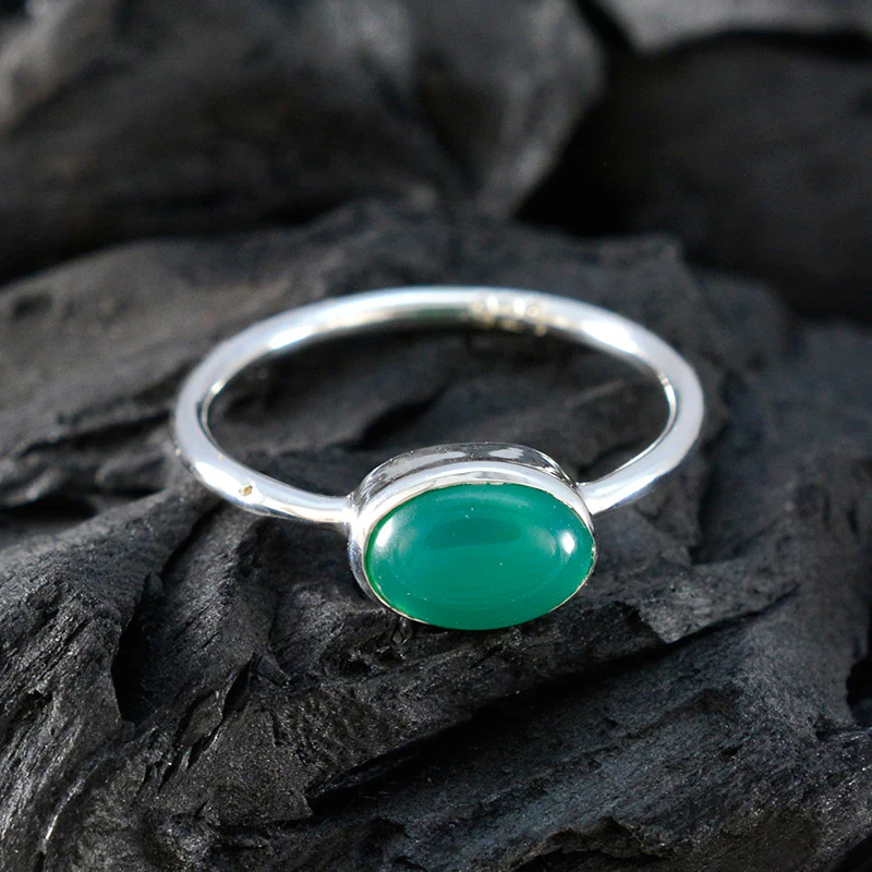 Green Onyx Solitaire Korean Silver Green Gemstones Elegant Graceful Ring Jewelry - Image 4