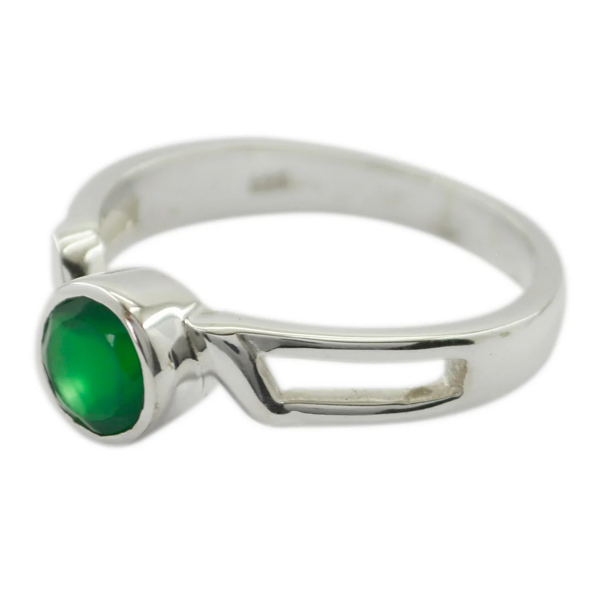 Green Onyx Solitaire Korean Silver Green Gemstones Whisper-thin Romantic Ring Jewelry - Image 2