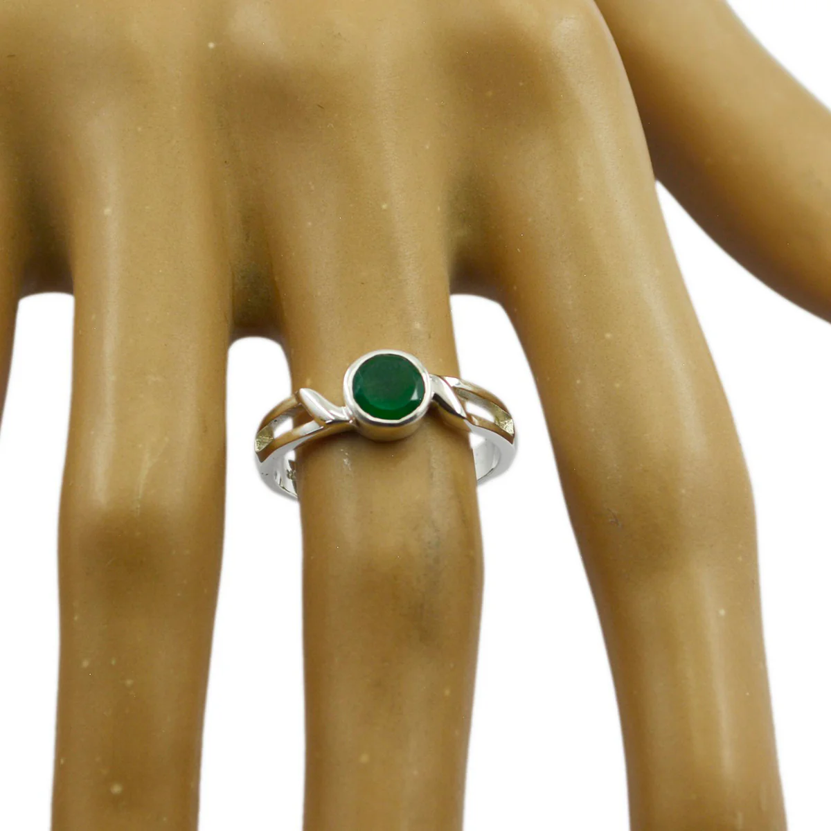 Green Onyx Solitaire Korean Silver Green Gemstones Whisper-thin Romantic Ring Jewelry - Image 3