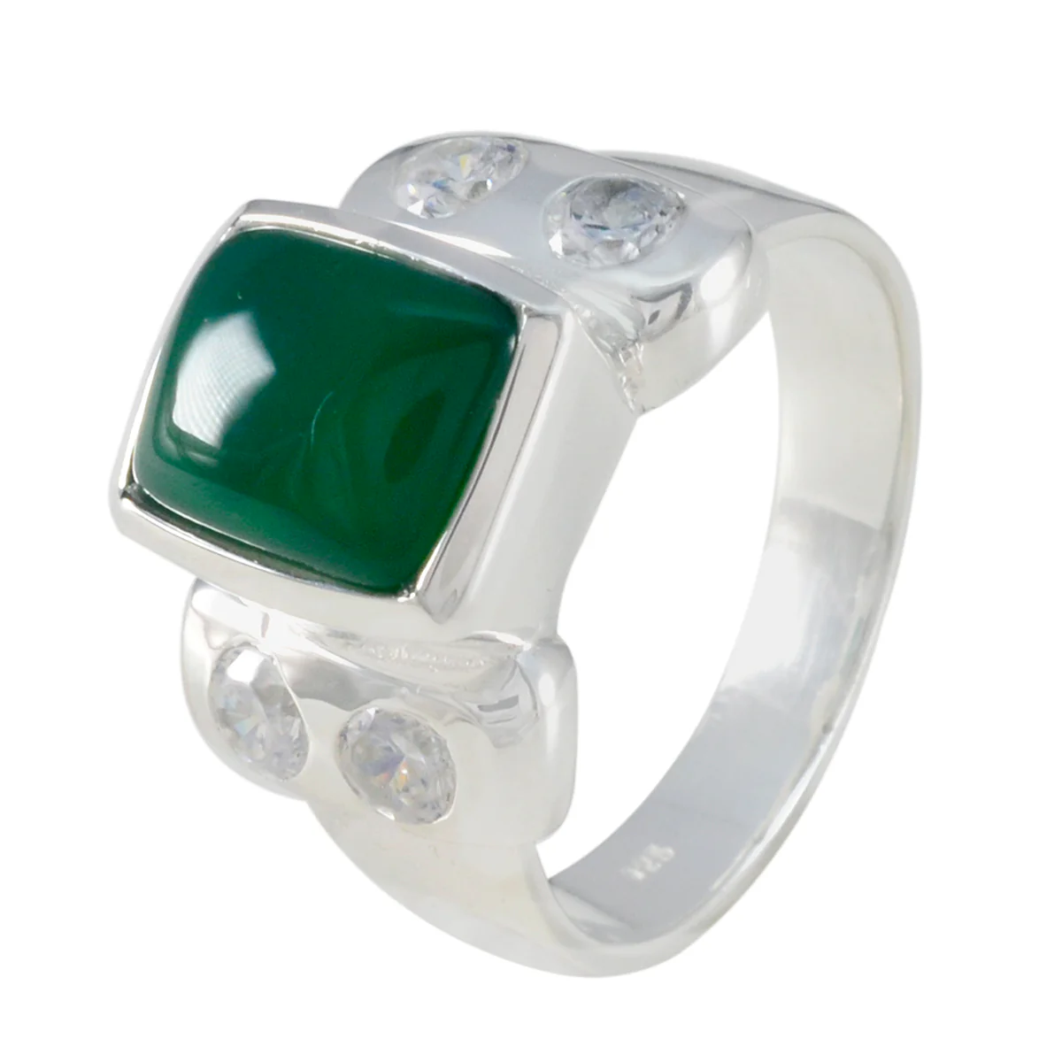 Green Onyx Solitaire Russian 925 Sterling Silver Green Gems Versatile Trendy Ring Jewelry - Image 2