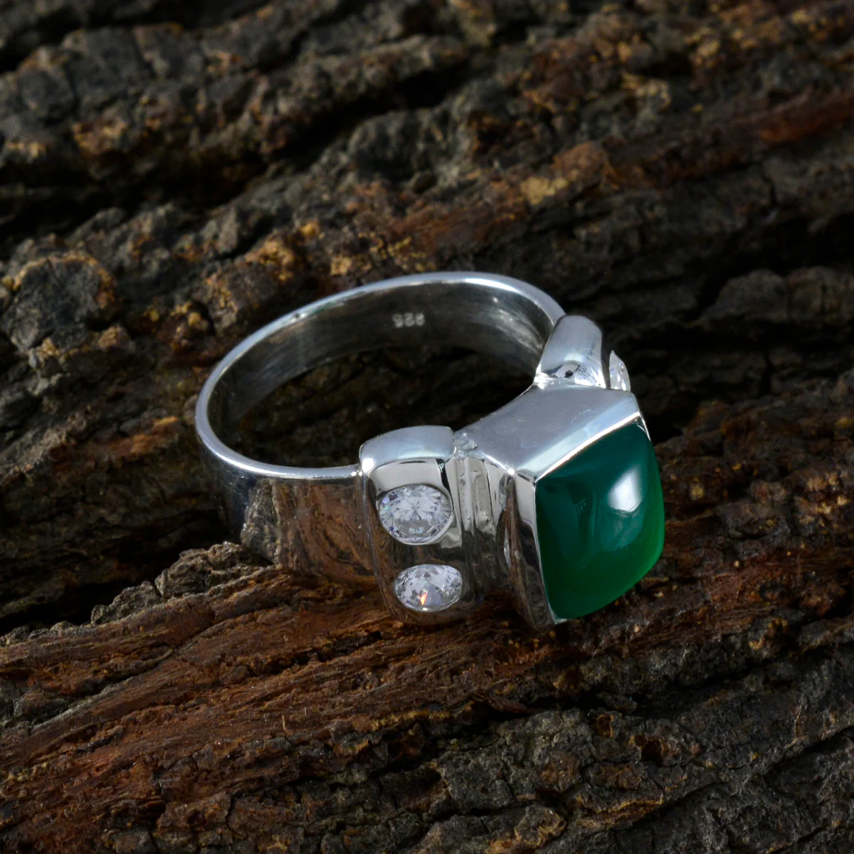 Green Onyx Solitaire Russian 925 Sterling Silver Green Gems Versatile Trendy Ring Jewelry - Image 3