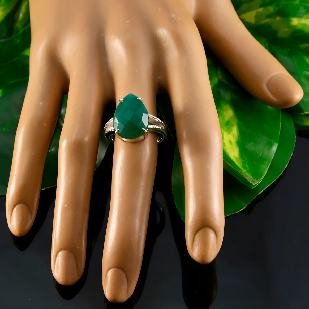 Green Onyx Solitaire Russian 925 Sterling Silver Green Gemstones Eye-catching Fairytale Ring Jewellery - Image 5