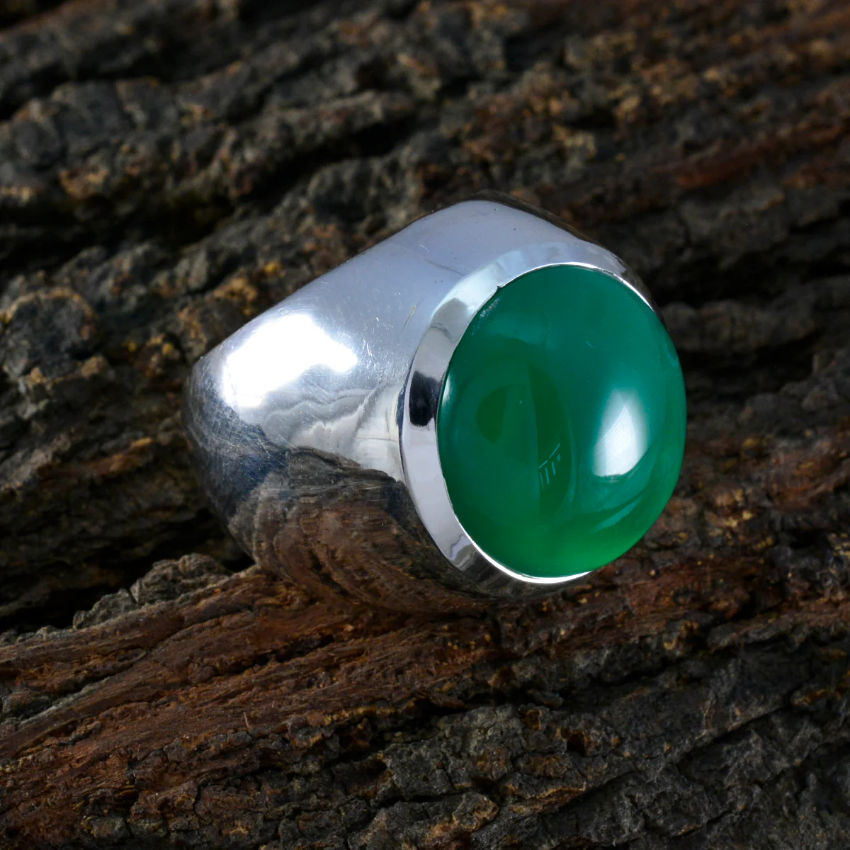 Green Onyx Solitaire Spanish 925 Sterling Silver Green Gems Chunky Armor Ring Jewellery - Image 3