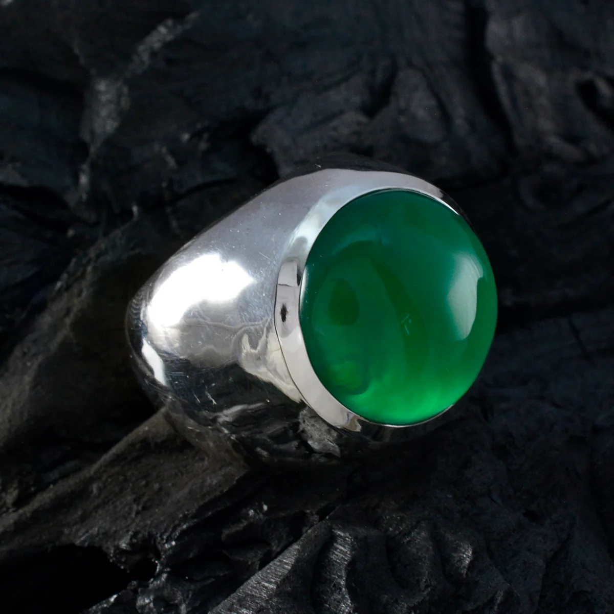 Green Onyx Solitaire Spanish 925 Sterling Silver Green Gems Chunky Armor Ring Jewellery - Image 4