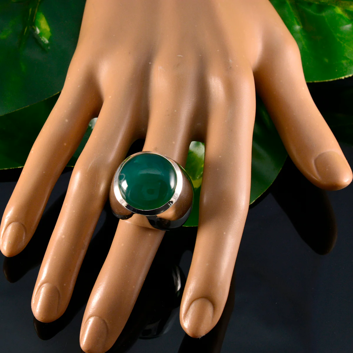 Green Onyx Solitaire Spanish 925 Sterling Silver Green Gems Chunky Armor Ring Jewellery - Image 5