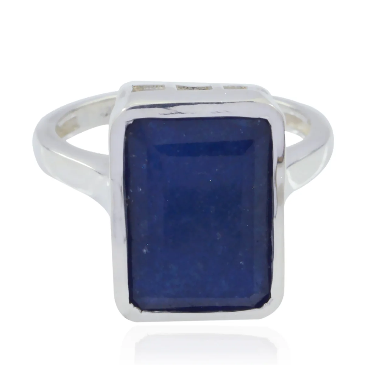 Indian Blue Sapphire Solitaire French 92.5 Silver Blue Gemstone Classic Abstract Ring Jewellery
