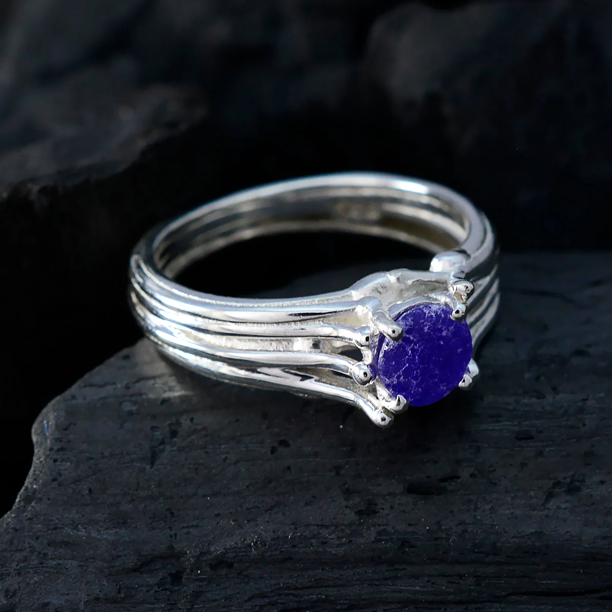 Indian Blue Sapphire Solitaire French 925 Silver Blue Gems Classic Fairytale Ring Jewellery - Image 4