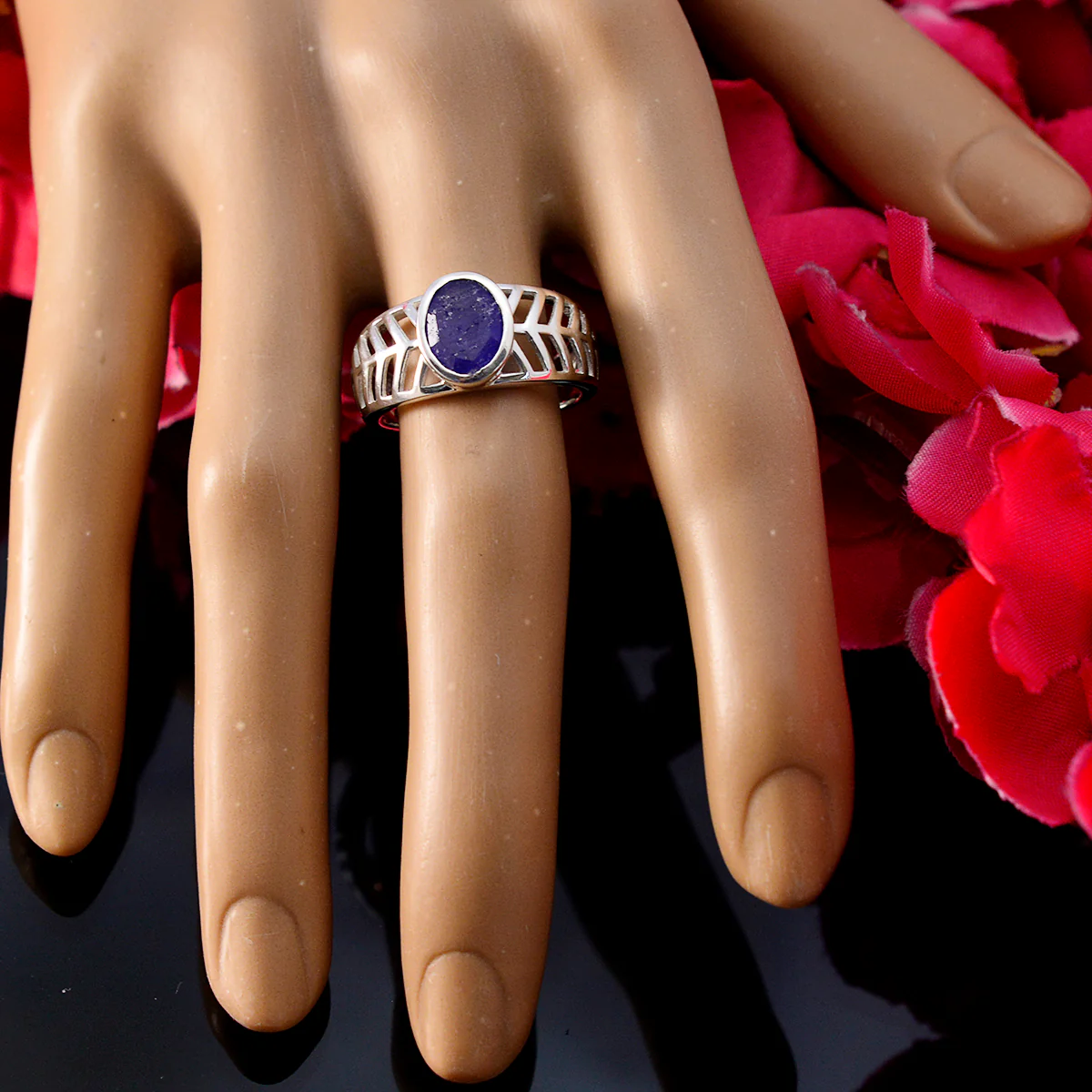 Indian Blue Sapphire Solitaire Italian Silver Blue Gems Featherlight Rope-Wire Ring Jewelry - Image 5