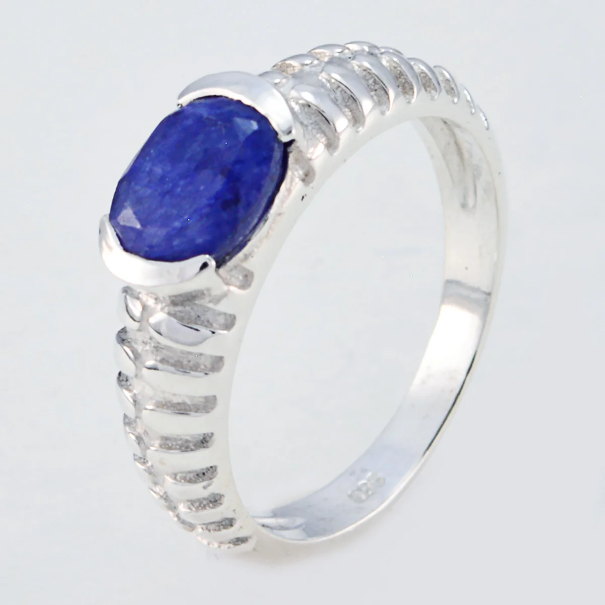 Indian Blue Sapphire Solitaire Turkish Silver Blue Gemstone Whisper-thin Contemporary Ring Jewellery - Image 2