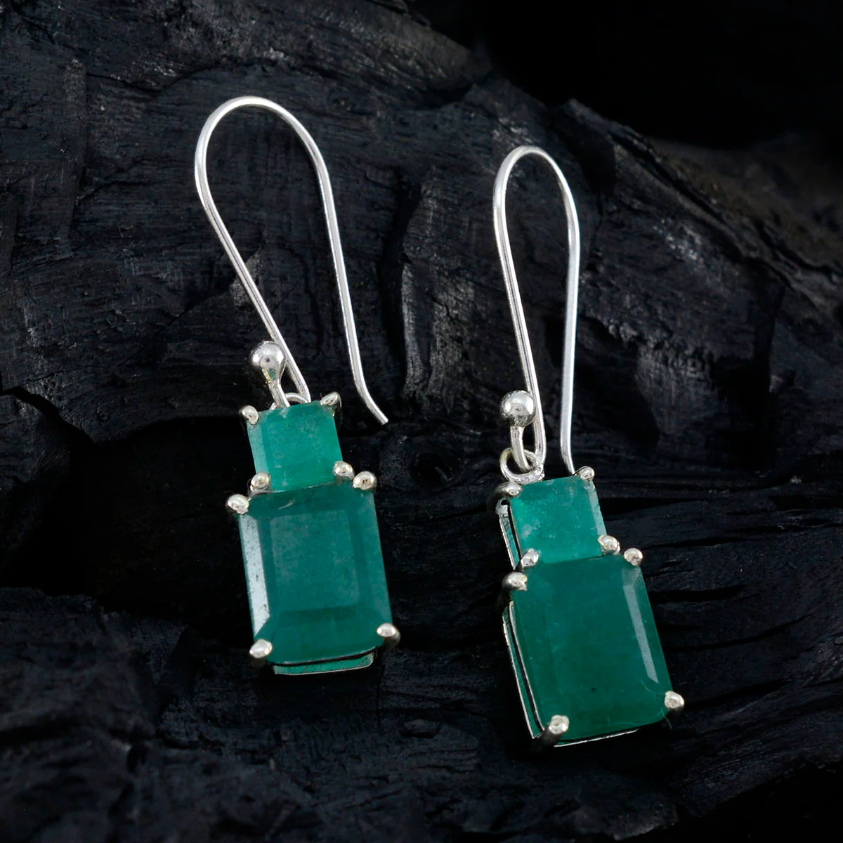 Indian Emerald American Sara Toi et Moi Dangle Green 925 Silver Earring - Image 2