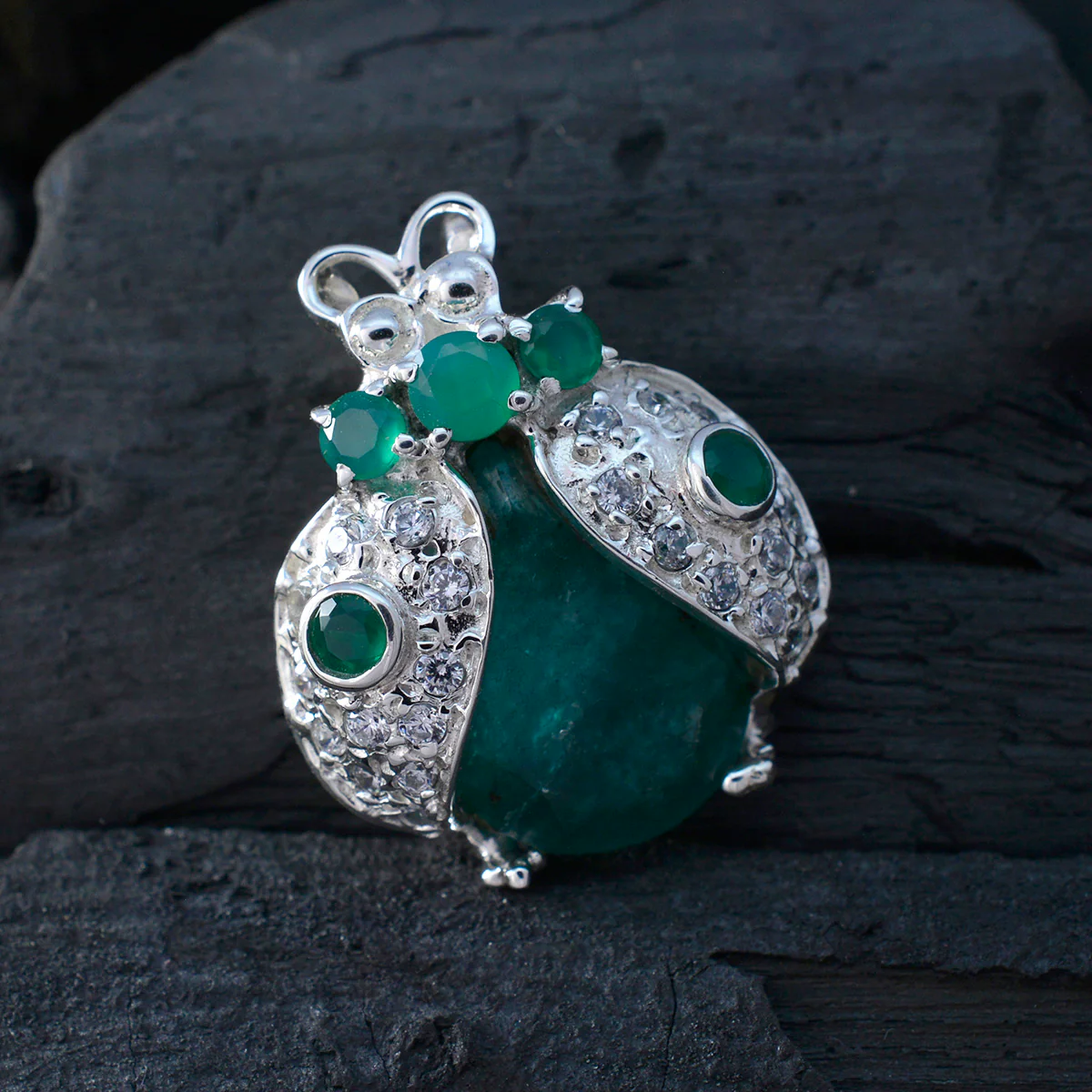Indian Emerald Featherlight Middle Eastern 92.5 Silver multiple Pauline Modern Green Pendant Jewellery - Image 4