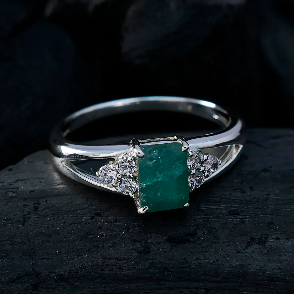 Indian Emerald Halo American Silver Green Gemstones Dainty Boho Ring Jewelry - Image 4