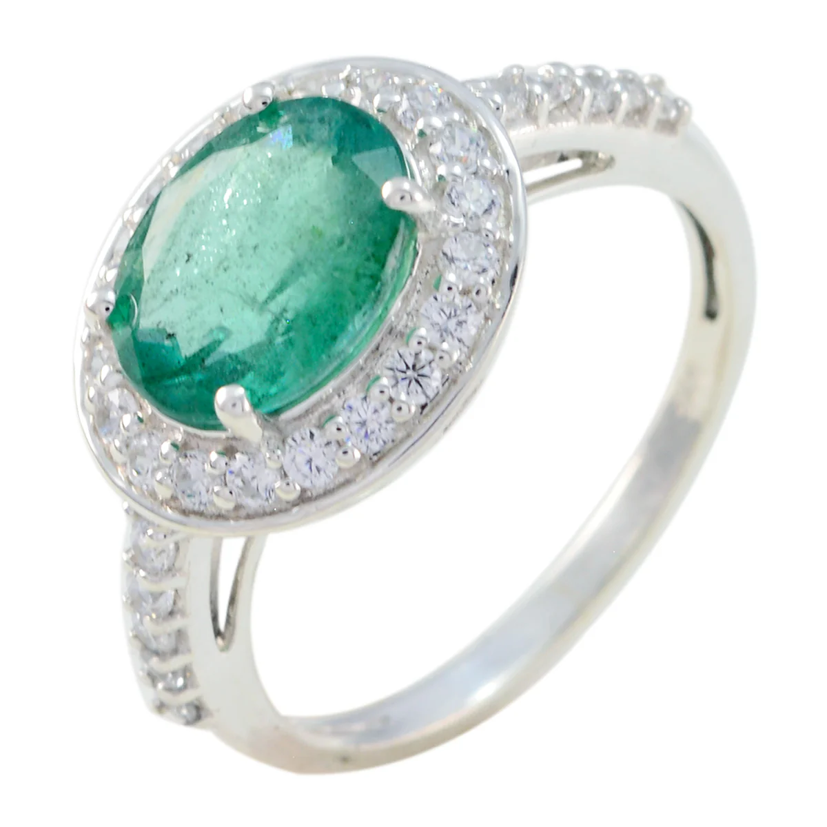 Indian Emerald Halo Turkish 92.5 Silver Green Gems Whisper-thin Modern Ring Jewellery