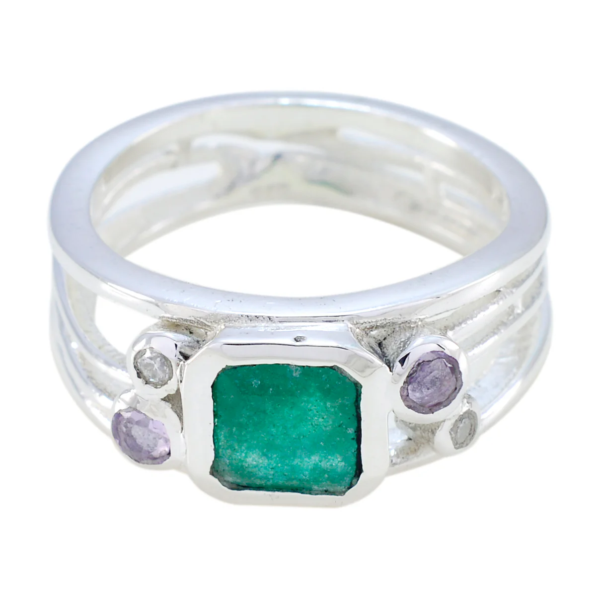 Indian Emerald Penta German Silver Green Gemstone Minimal Trendy Ring Jewelry