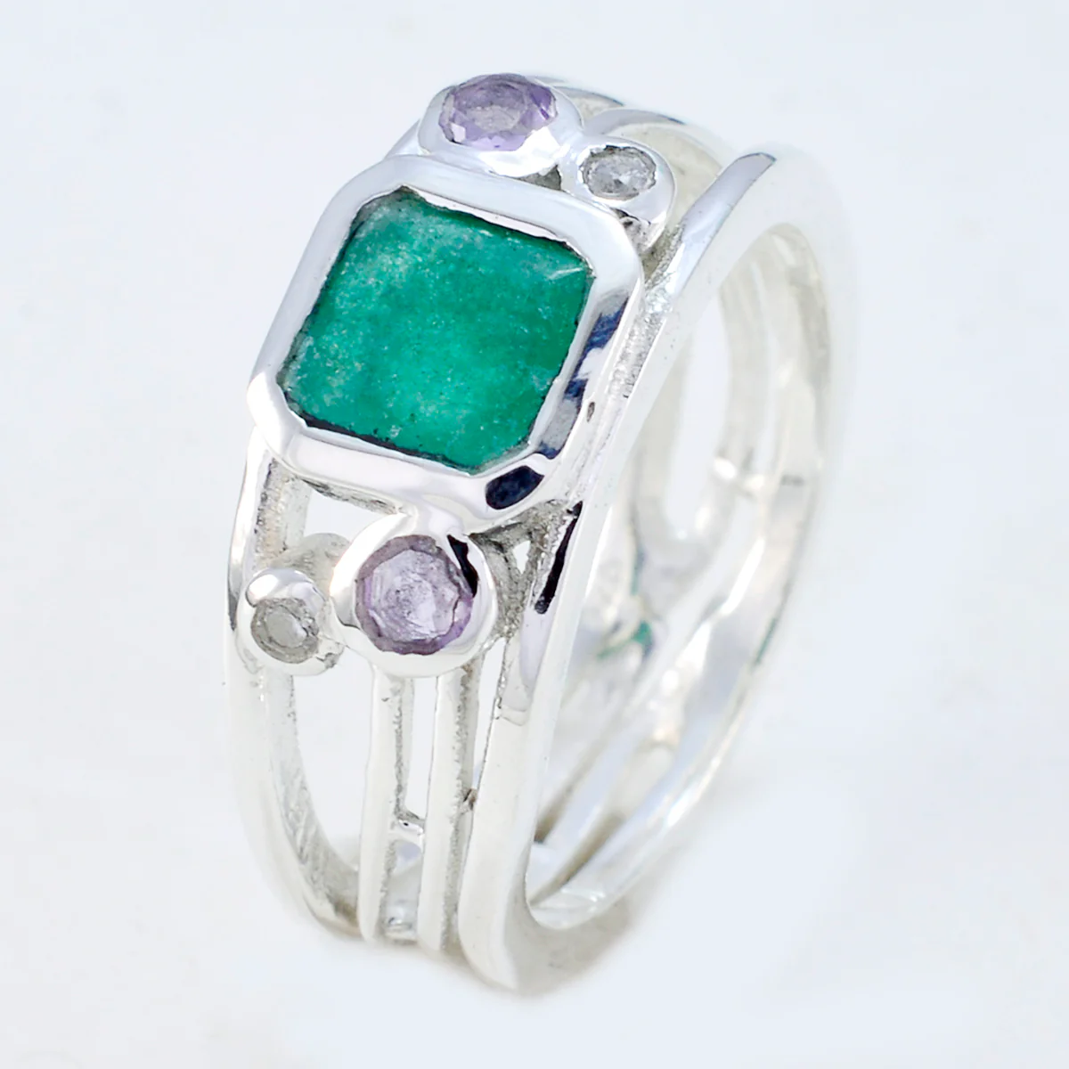 Indian Emerald Penta German Silver Green Gemstone Minimal Trendy Ring Jewelry - Image 2