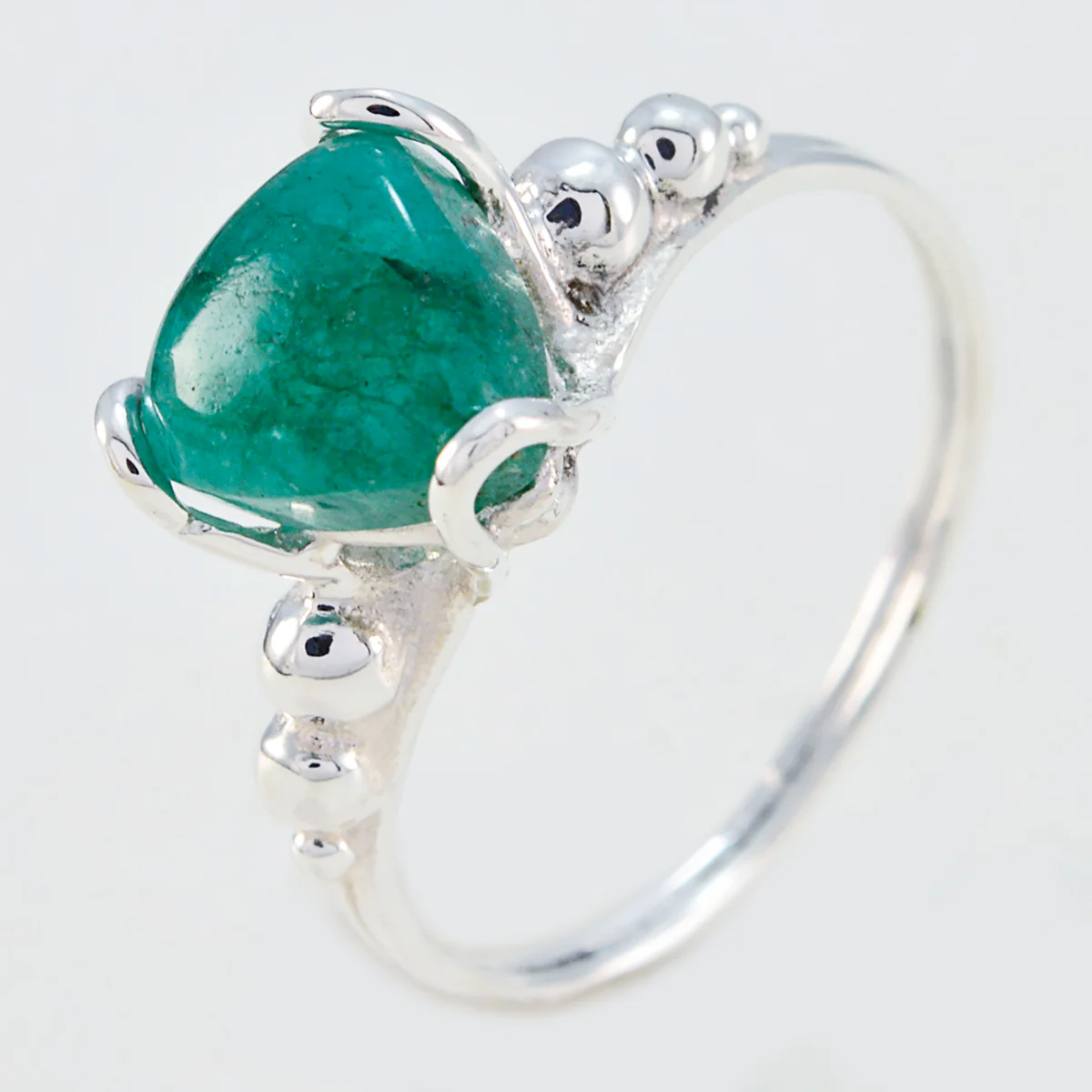 Indian Emerald Solitaire Australian Sterling Silver Green Gemstones Delicate Rope-Wire Ring Jewelry - Image 2