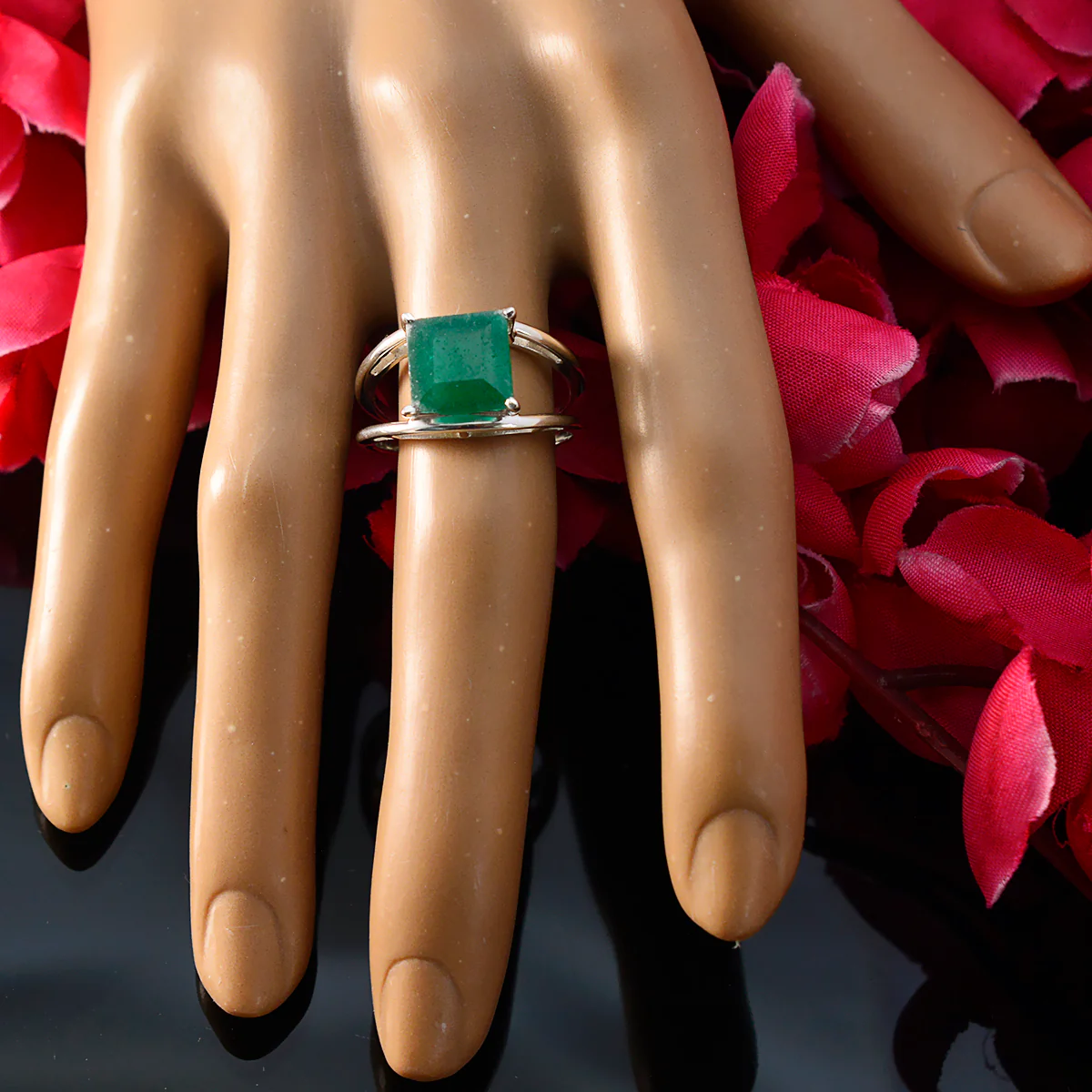 Indian Emerald Solitaire Egyptian Silver Green Gemstones Tiny Modern Ring Jewelry - Image 5