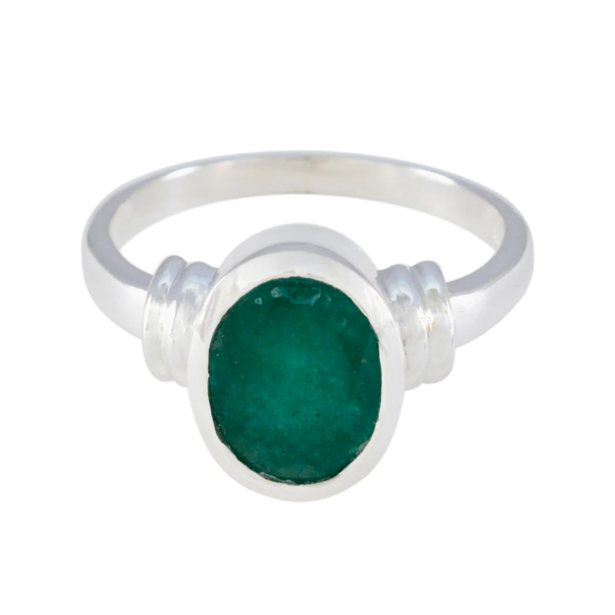 Indian Emerald Solitaire French Silver Green Gems Classic Glamorous Ring Jewelry