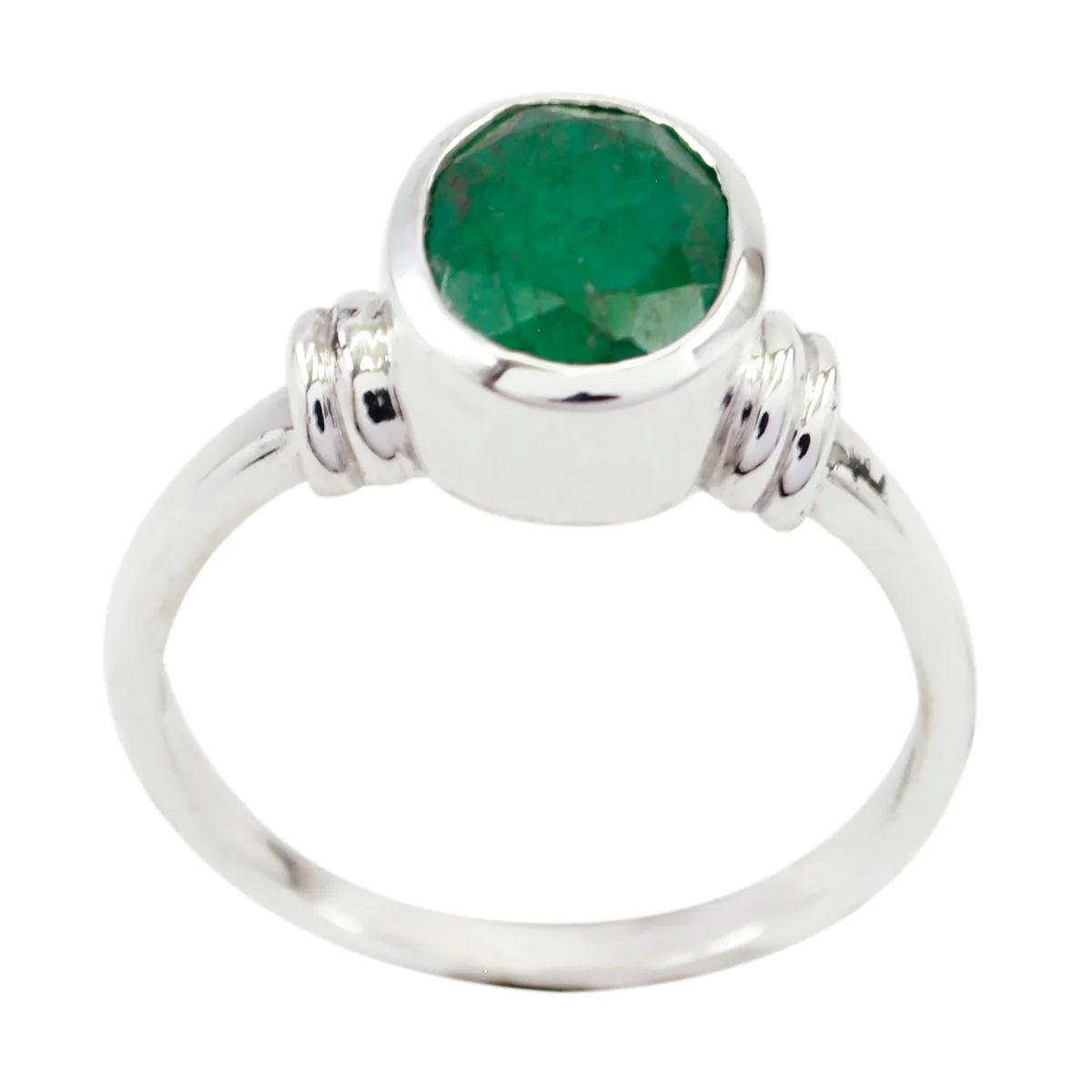 Indian Emerald Solitaire French Silver Green Gems Classic Glamorous Ring Jewelry - Image 3
