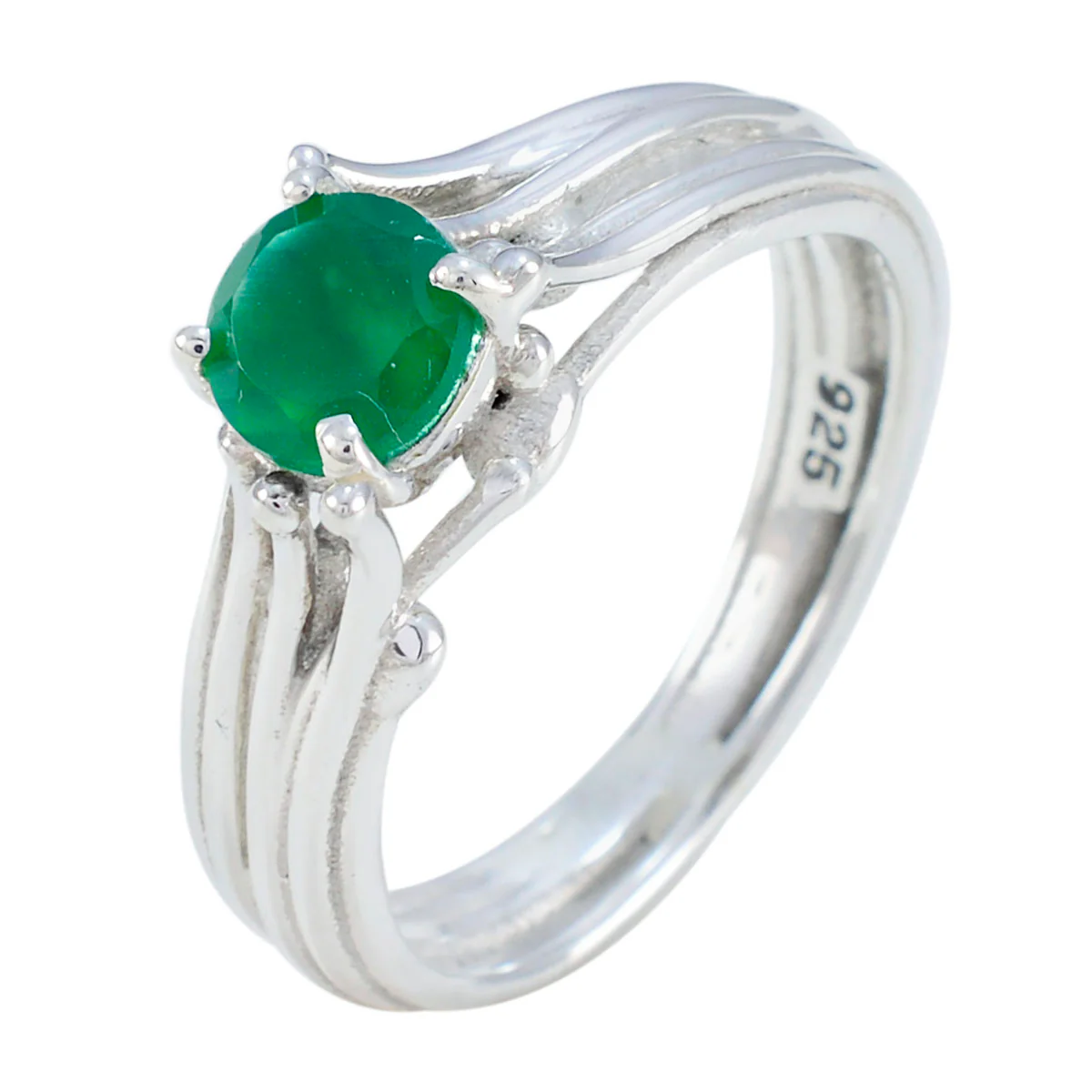 Indian Emerald Solitaire German 92.5 Silver Green Gemstone Classic Luxurious Ring Jewelry - Image 2