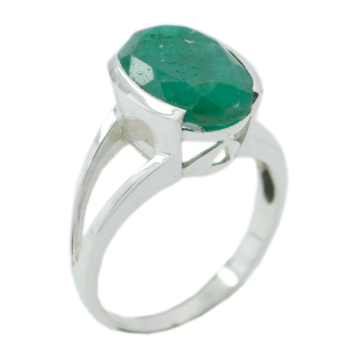 Indian Emerald Solitaire Indian 92.5 Silver Green Gemstones Mid-weight Luxurious Ring Jewellery