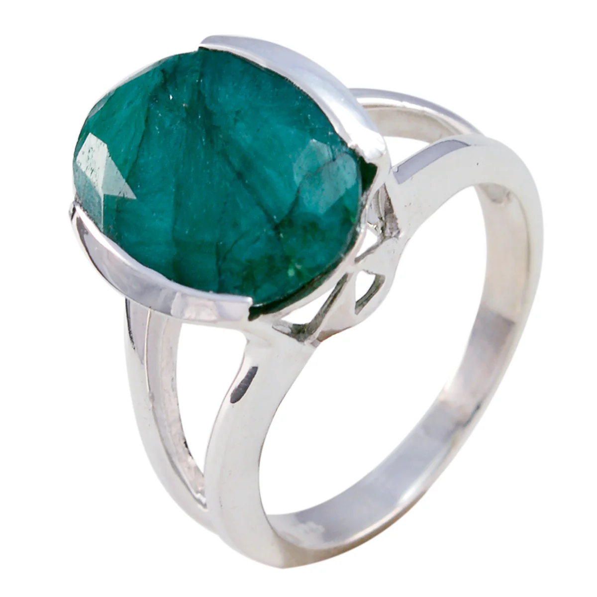 Indian Emerald Solitaire Indian 92.5 Silver Green Gemstones Mid-weight Luxurious Ring Jewellery - Image 2