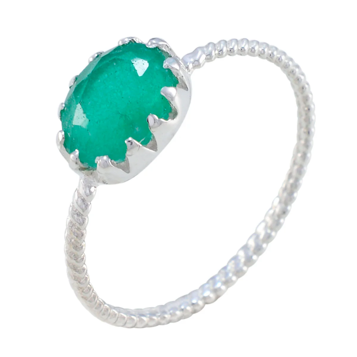 Indian Emerald Solitaire Japanese 92.5 Silver Green Gemstones Elegant Twist Ring Jewelry - Image 2