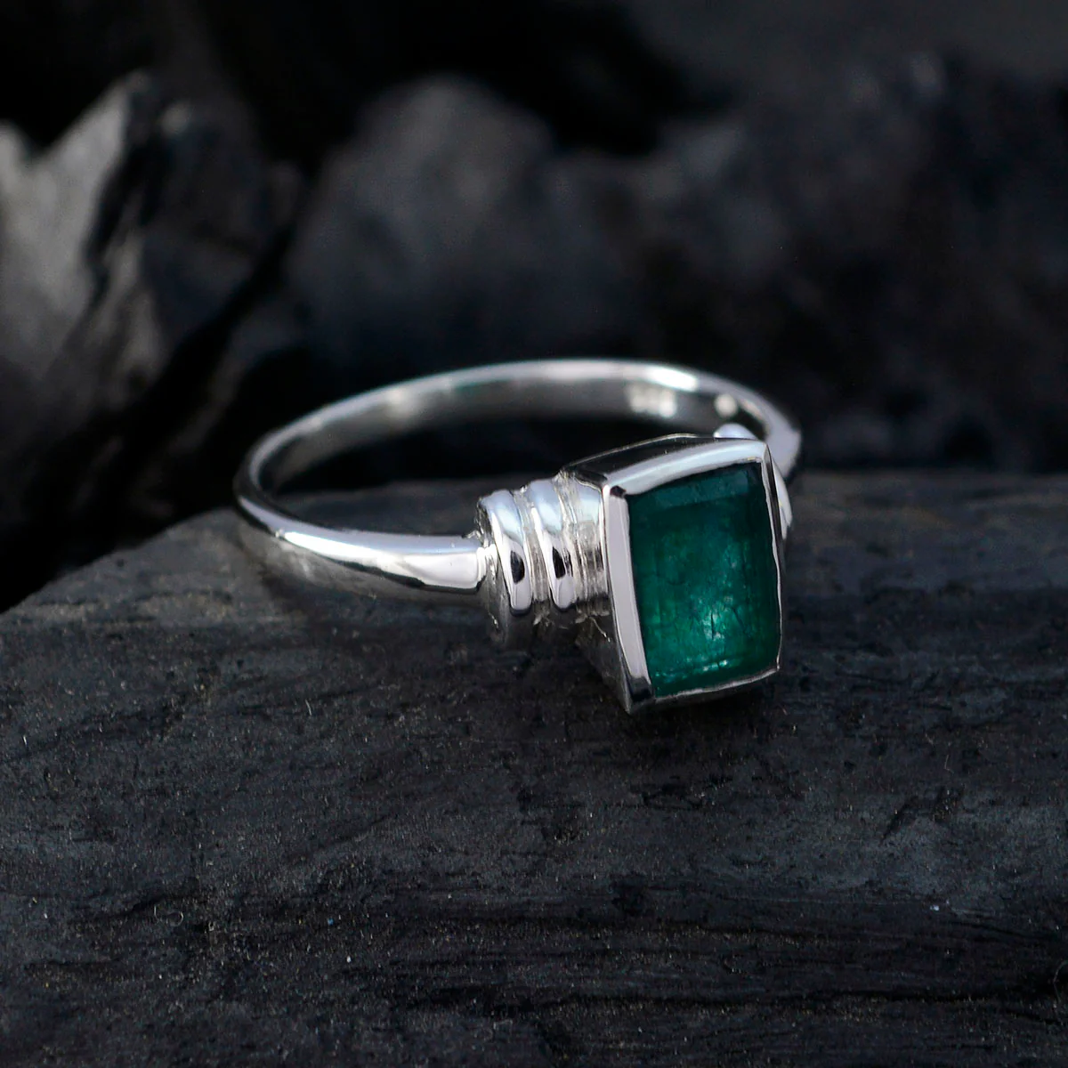 Indian Emerald Solitaire Japanese 925 Silver Green Gemstones Dainty Graceful Ring Jewellery - Image 5